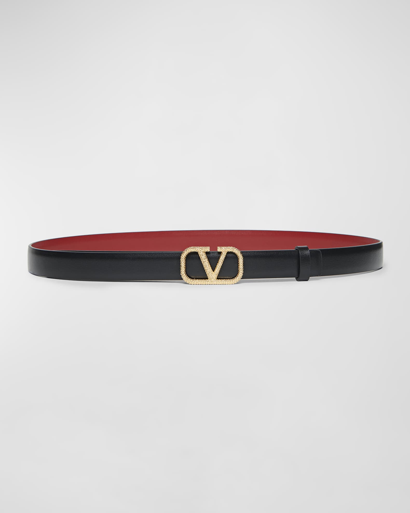 V-Logo Signature Reversible Leather Skinny Belt  0