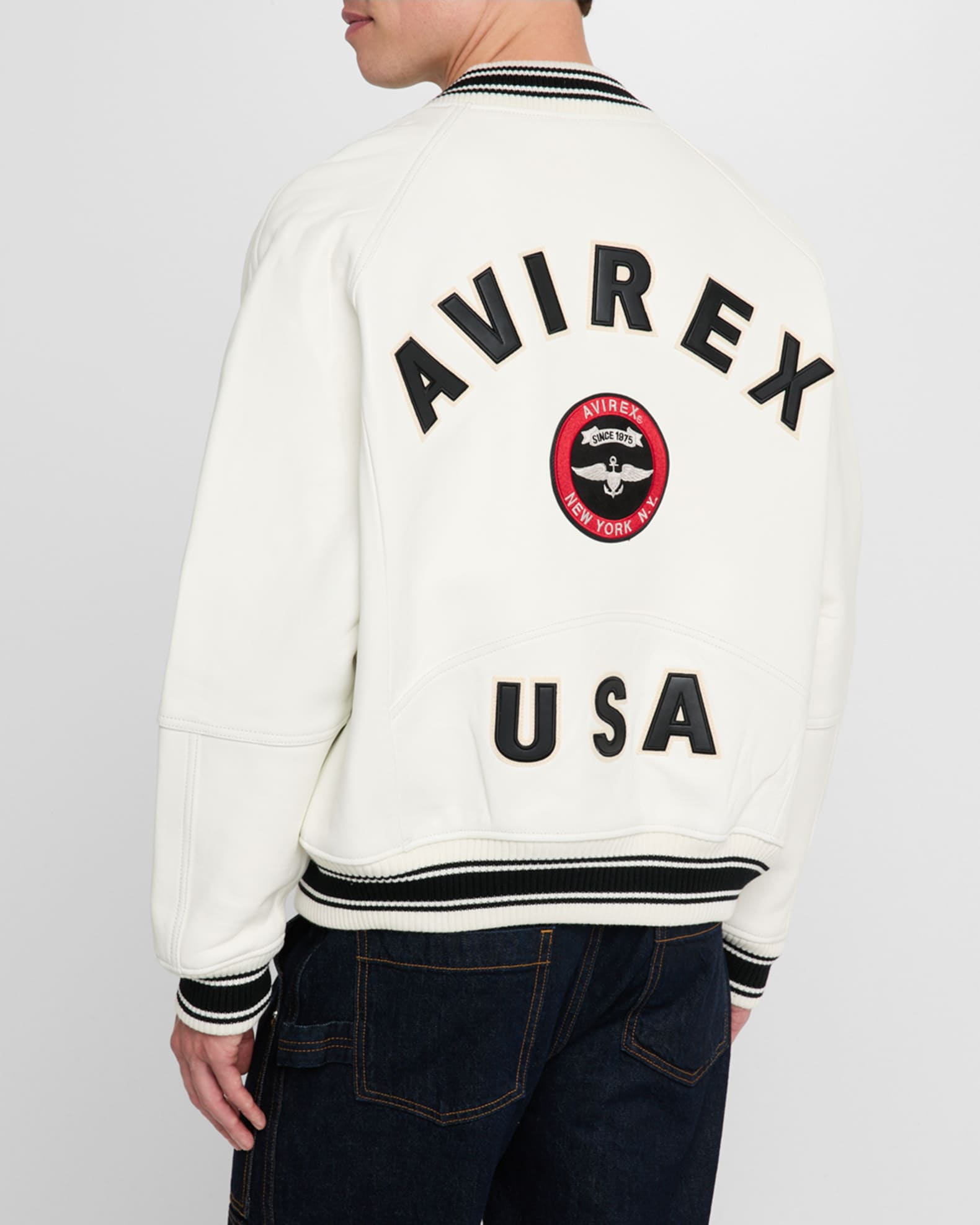 AVIREX Men's Stadium Embroidered Leather Varsity Jacket | Neiman