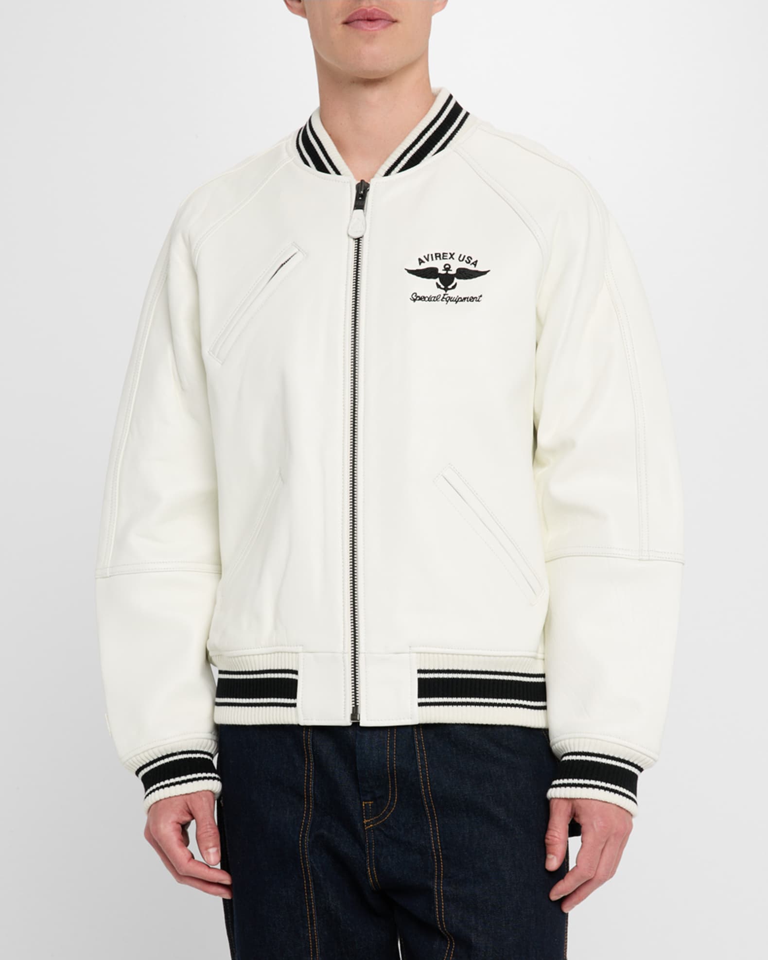 AVIREX Men's Stadium Embroidered Leather Varsity Jacket