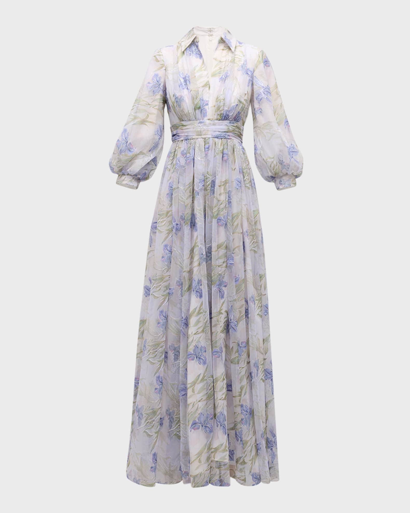 Pleated Sequin-Embellished Floral-Print Gown - Thumbnail 2