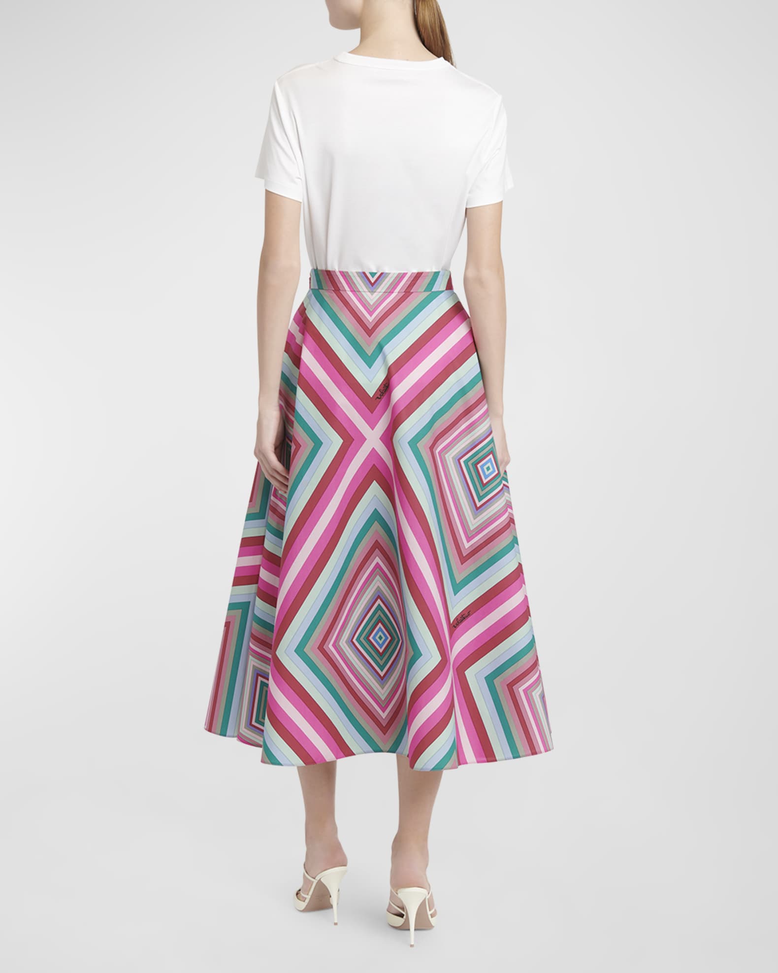 Rhombus Print Popeline Midi Skirt