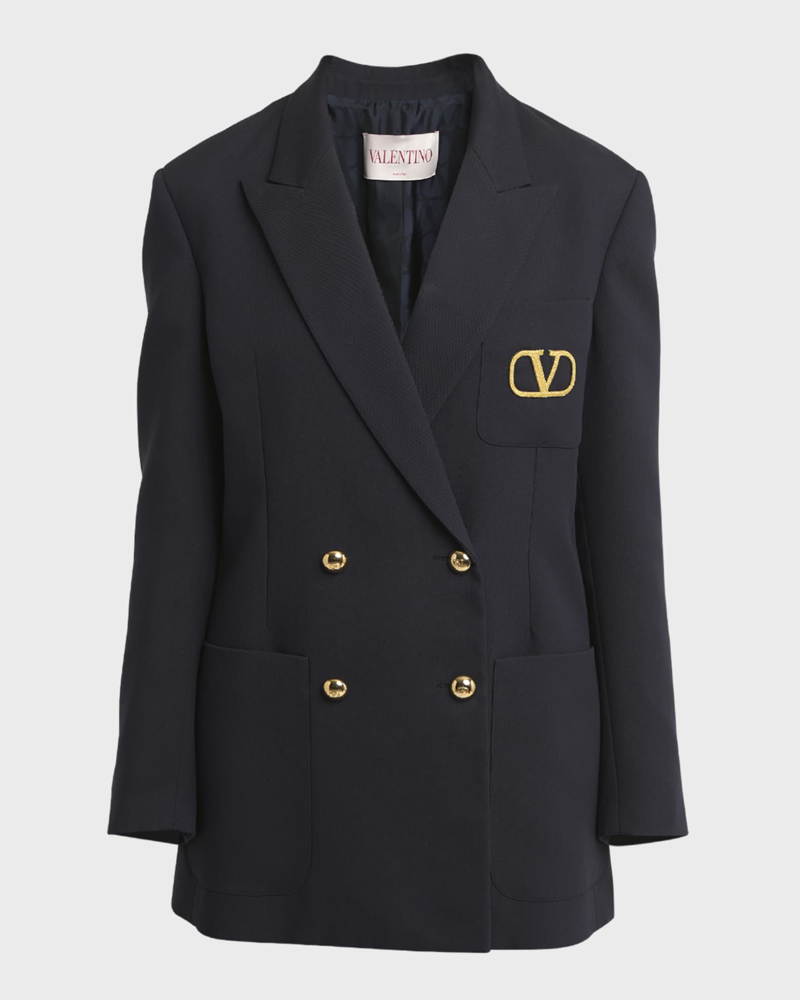 Valentino Garavani V Logo Double Breasted Navy Formal Jacket Neiman Marcus