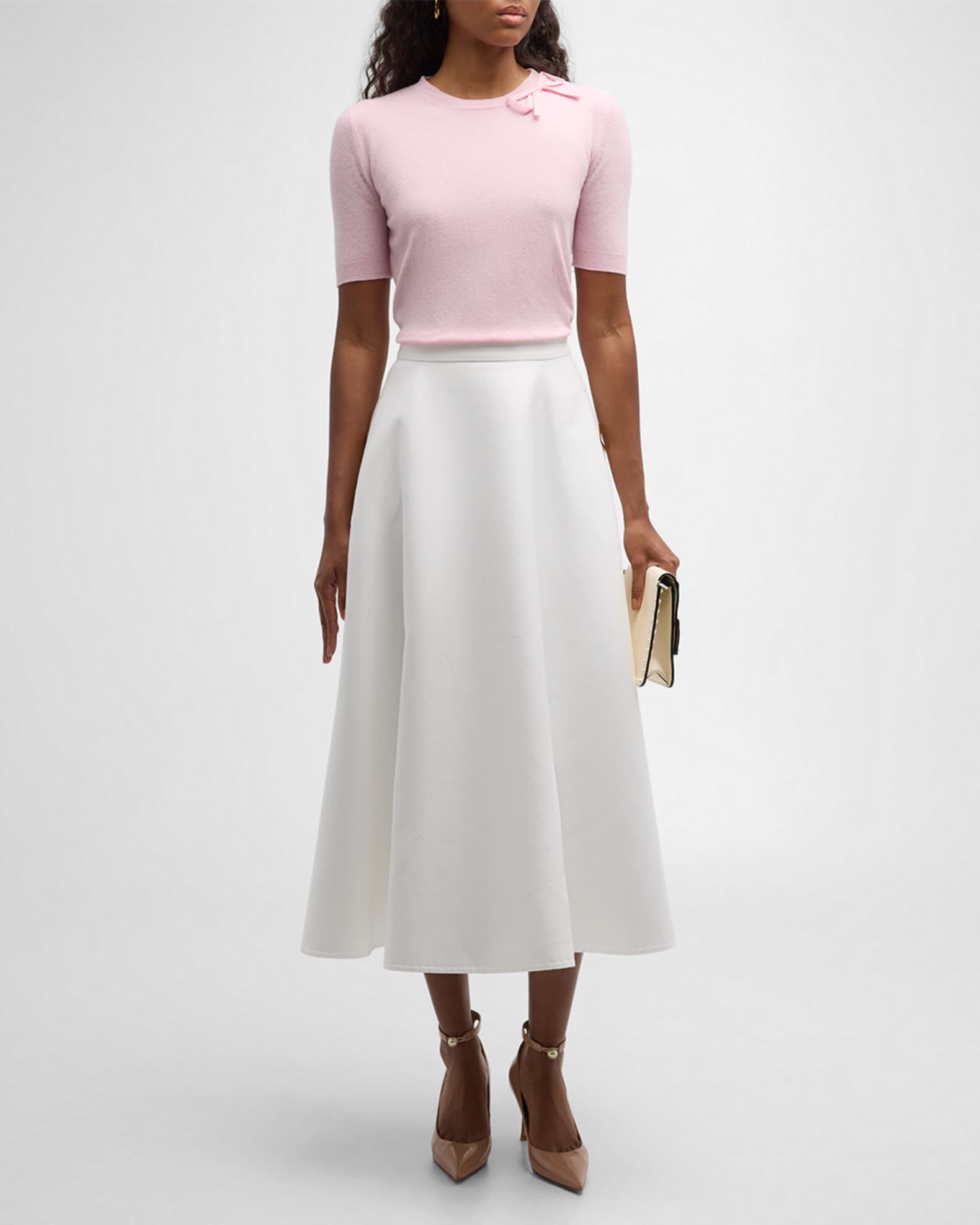 Short Sleeve Knit Sweater with Bow Detail