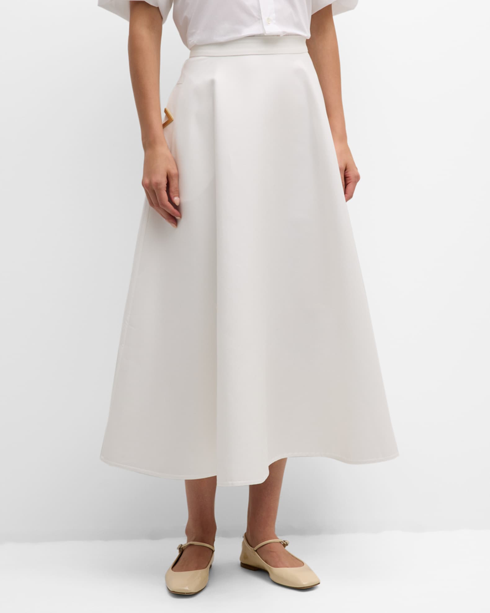 Valentino Garavani V Logo Pockets Splittable Gabardine Midi Skirt Neiman Marcus