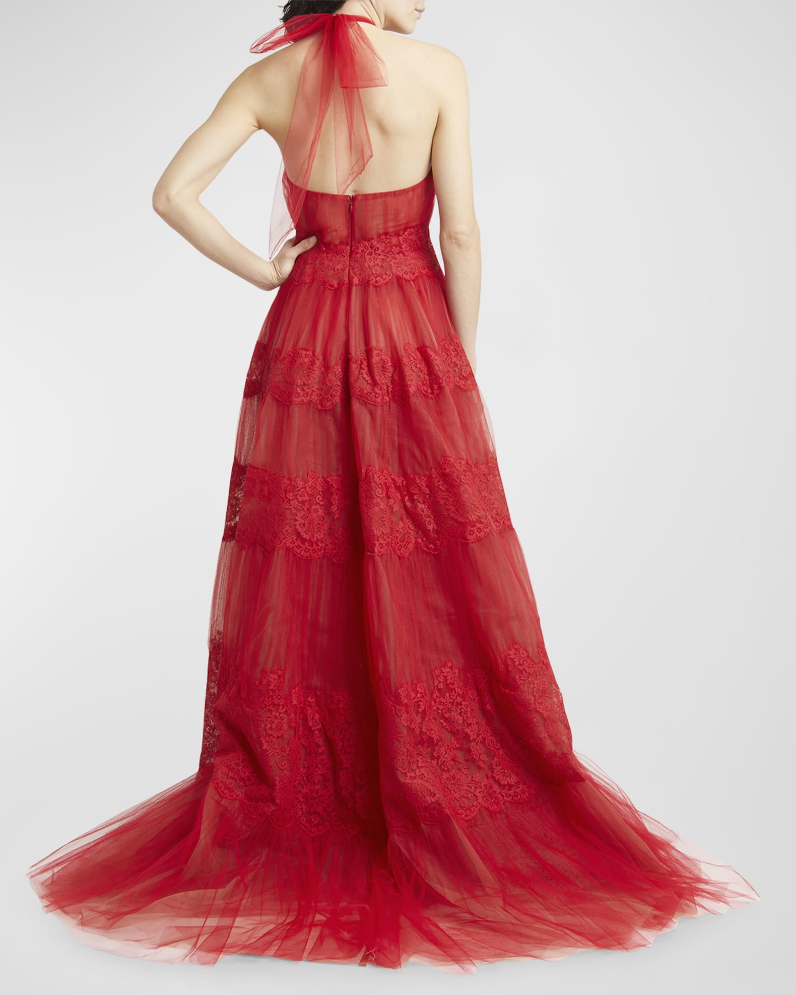 コリアグランドセール Lace Tulle Sheer Garavani Valentino Panel Backless Halter ワンピース