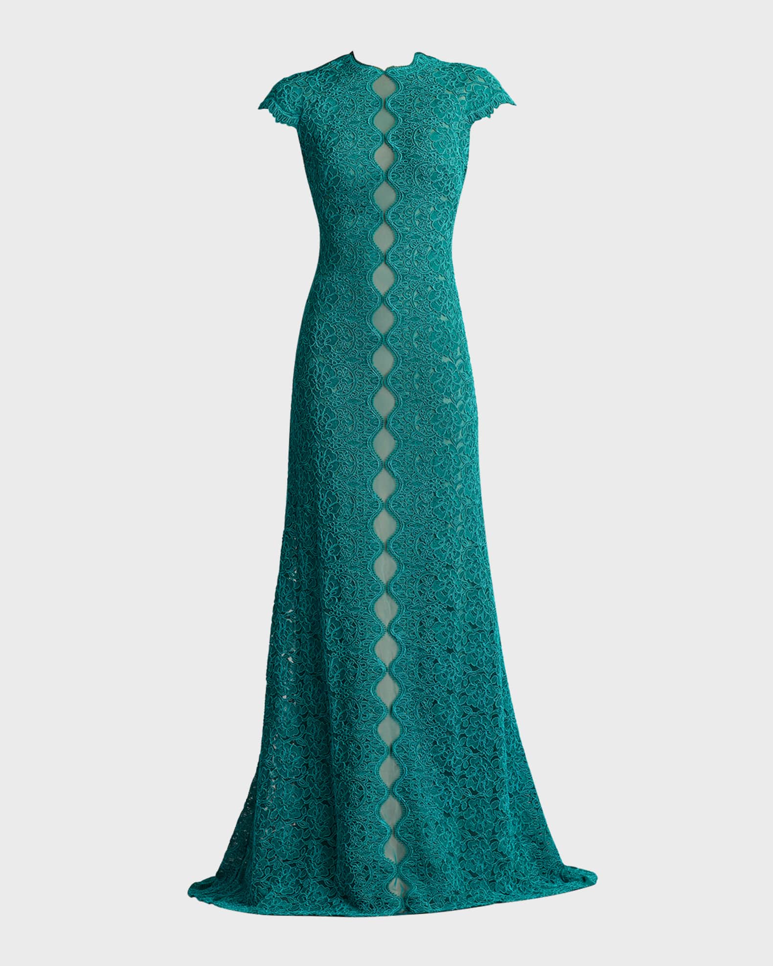 Cap-Sleeve A-Line Floral Lace Gown 0