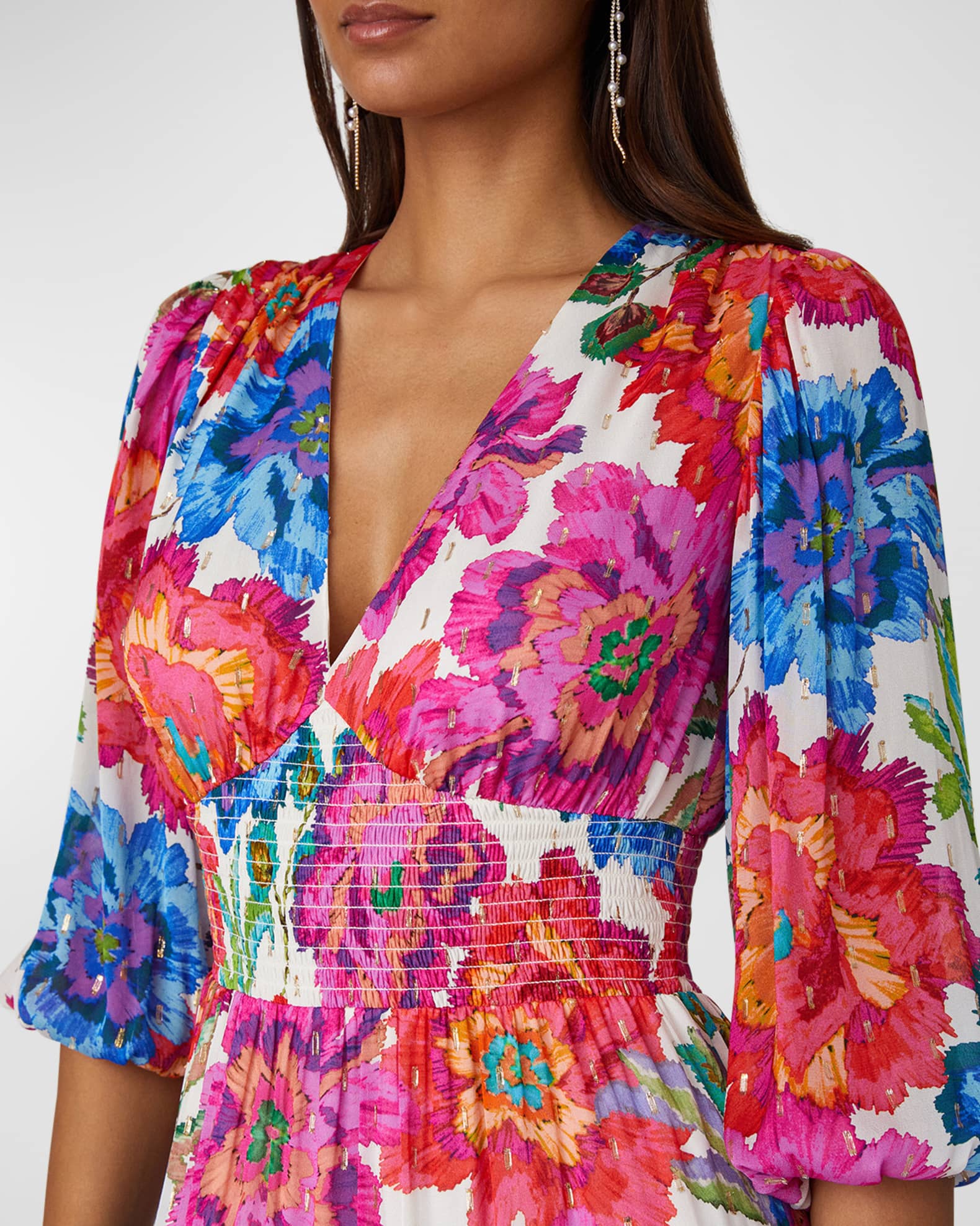 Shoshanna Laurel Tiered Floral-Print Smocked Maxi Dress | Neiman Marcus
