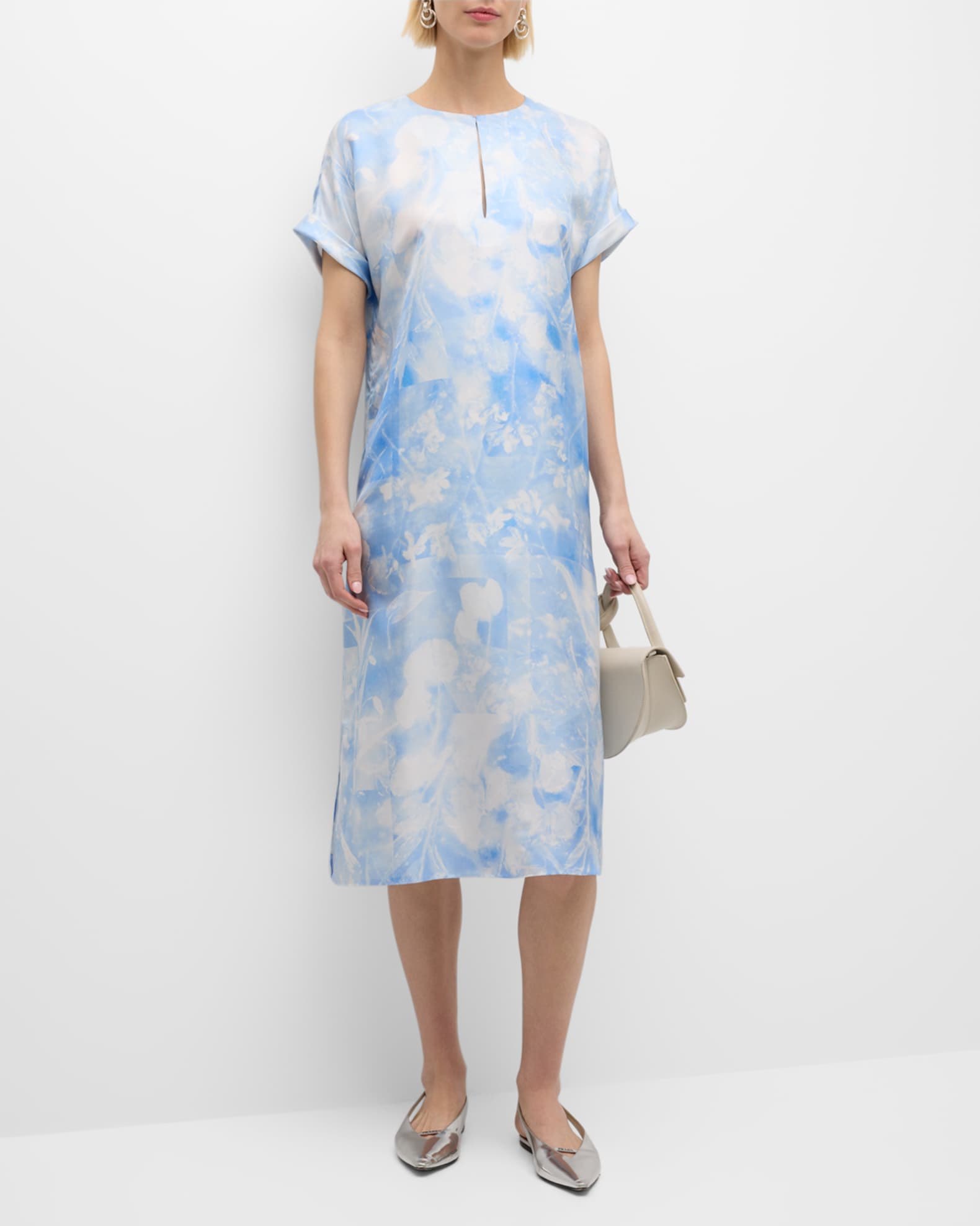 Prada floral-print twill dress - Neutrals