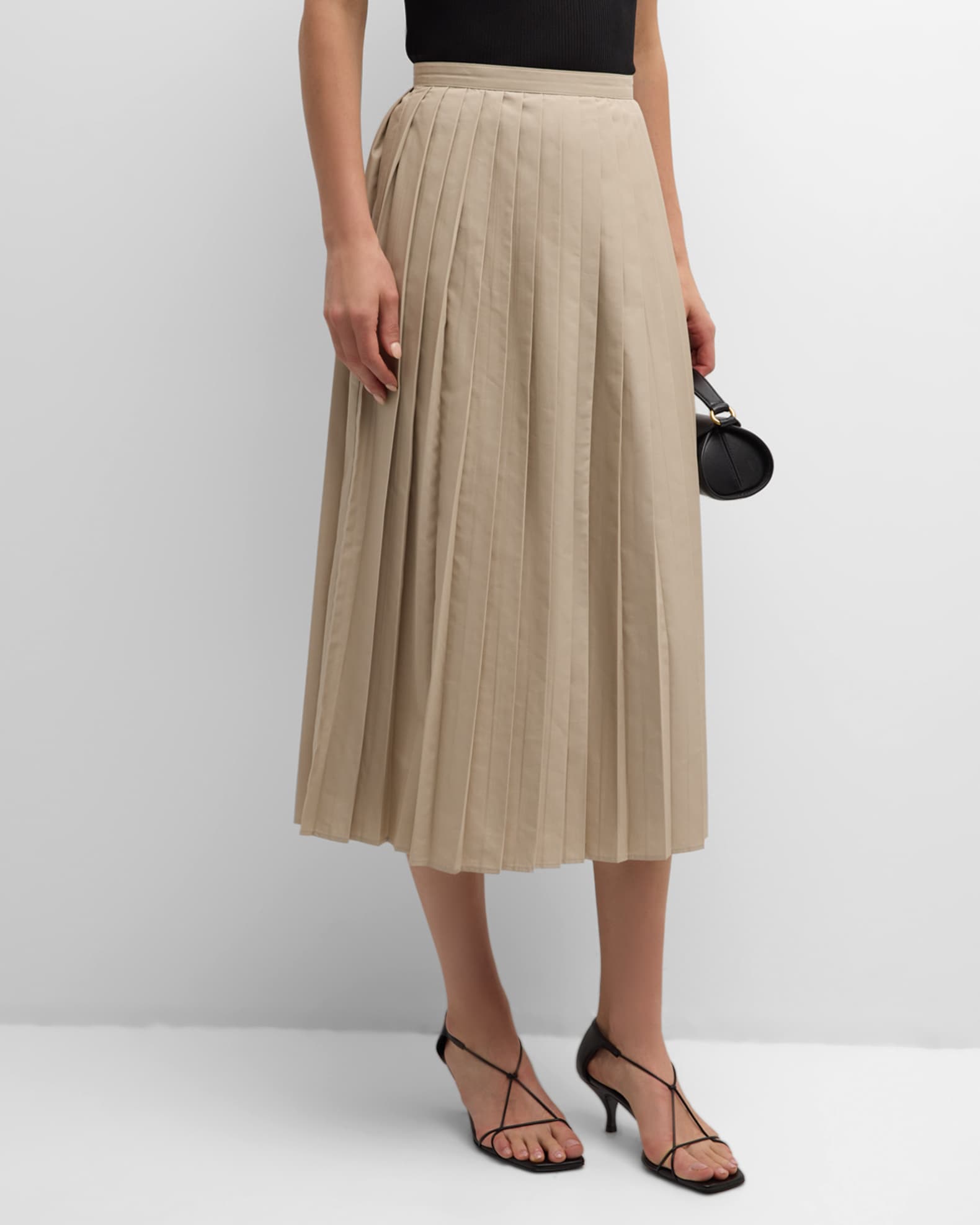 Pleated Cotton Poplin Midi Skirt 1