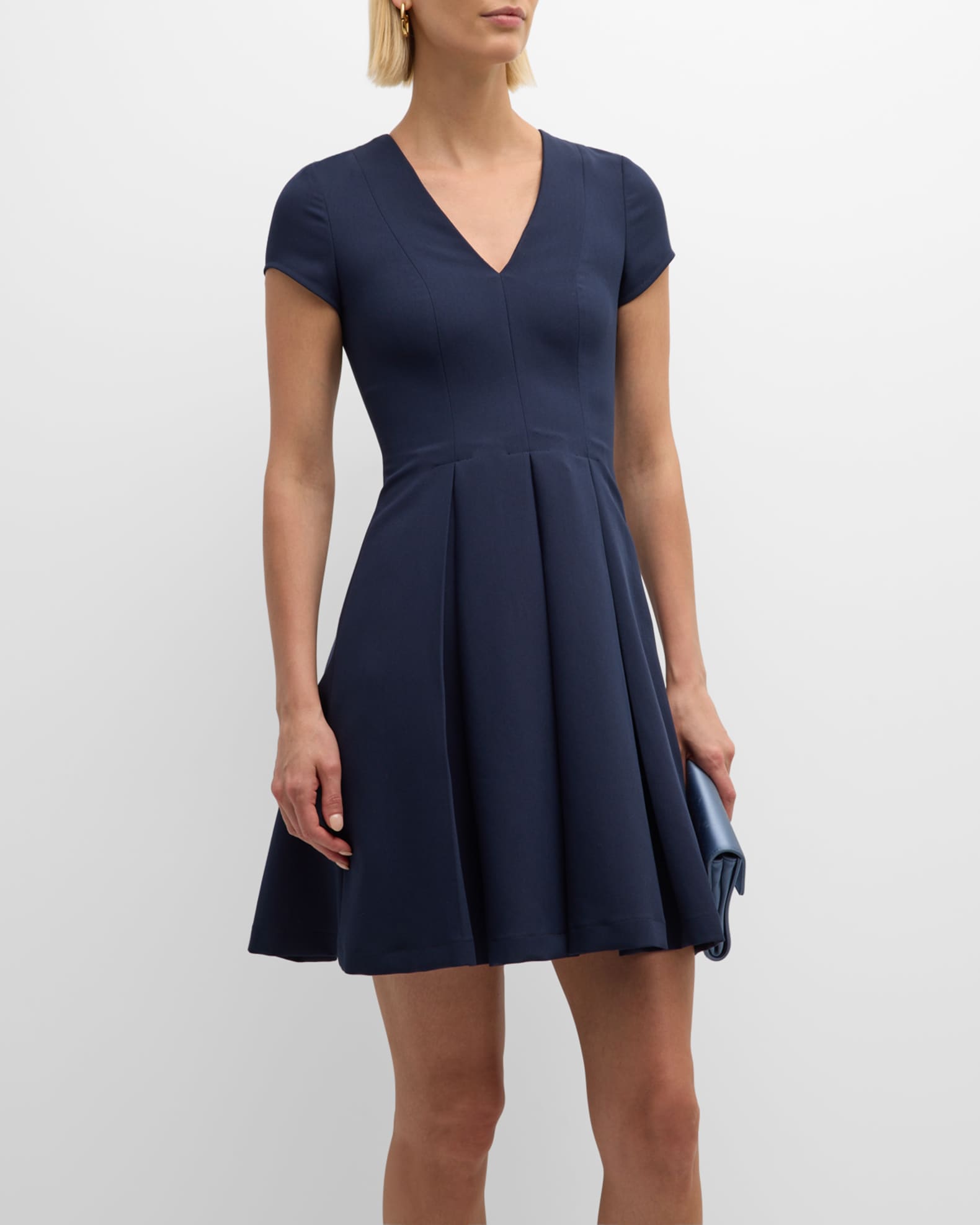 Emporio Armani Emma Pleated V-Neck Mini Dress | Neiman Marcus