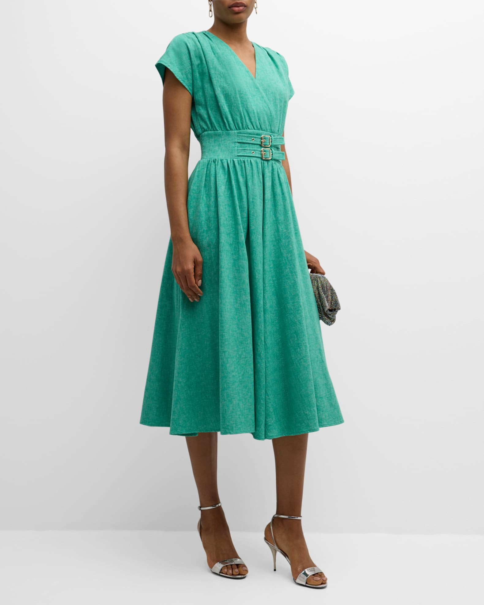 Elie Tahari The Romina Buckle Embellished A Line Midi Dress Neiman Marcus