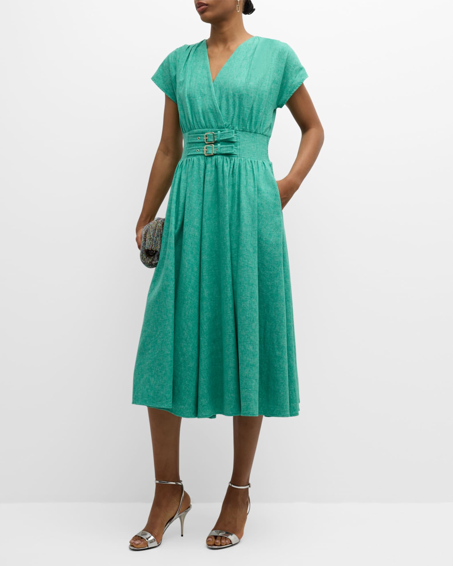 Elie Tahari The Romina Buckle Embellished A Line Midi Dress Neiman Marcus