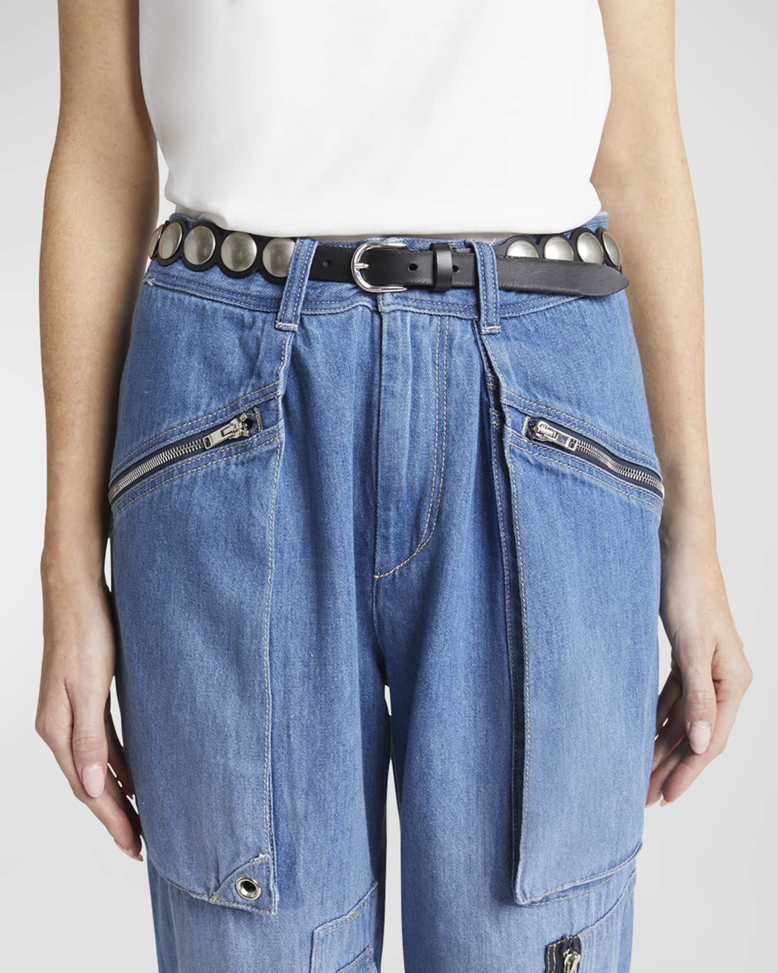 Isabel Marant Giavi Slim Studded Leather Belt | Neiman Marcus