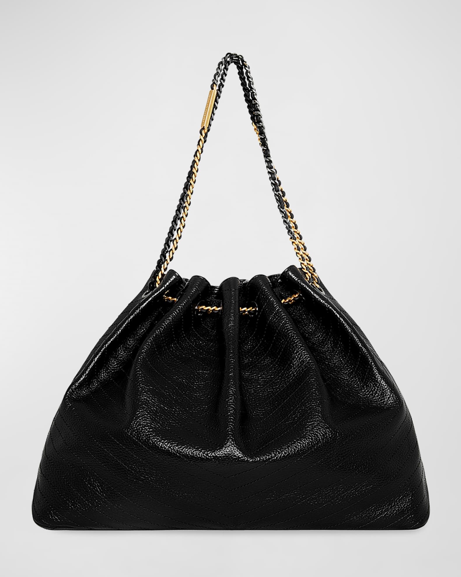 Shiny Leather Chain Tote Bag