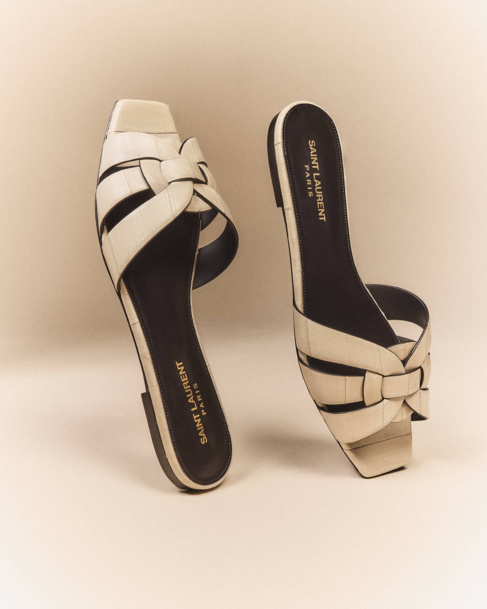 Saint Laurent Tribute Woven Flat Slide Sandals | Neiman Marcus