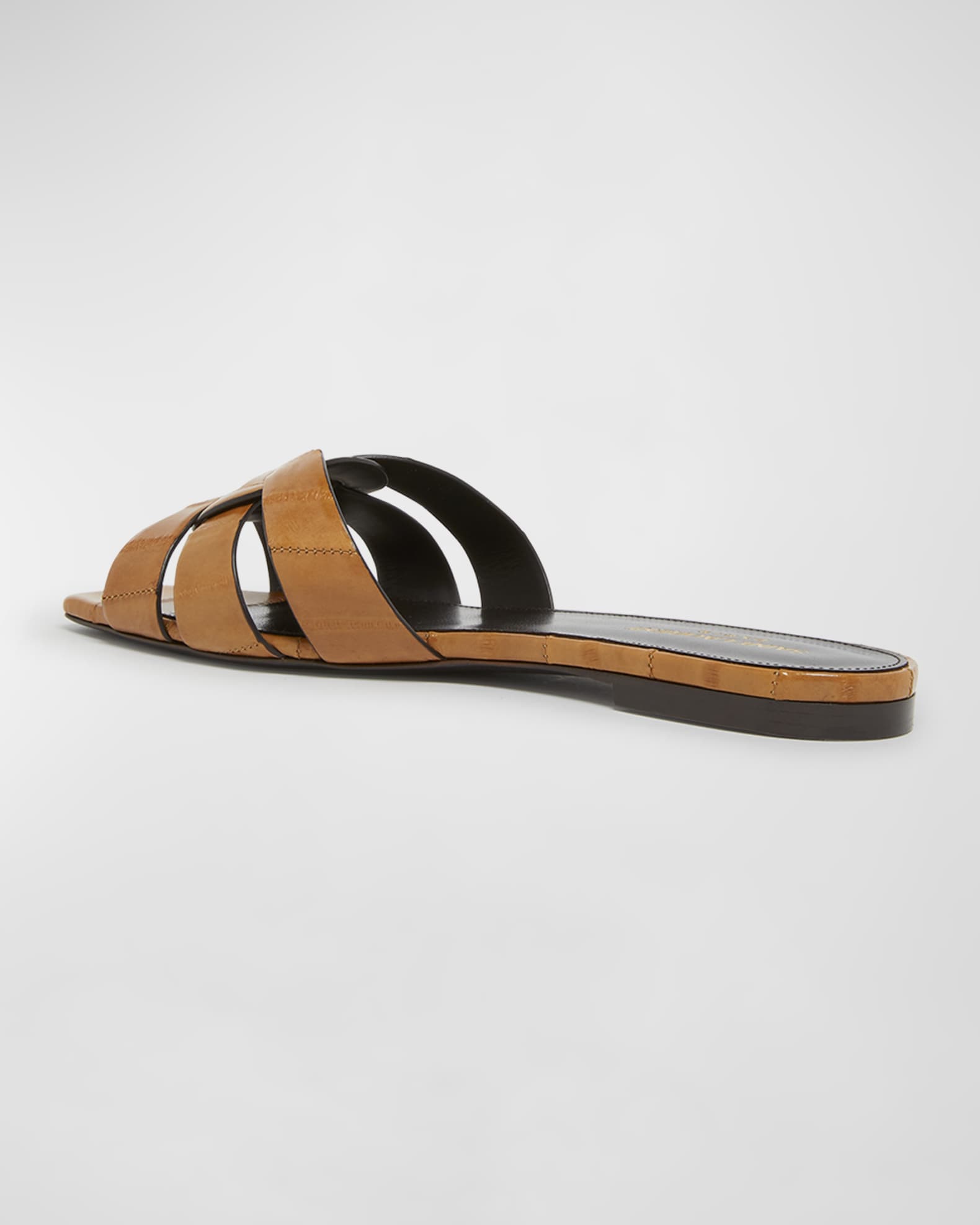 サンダル・ミュール Saint Laurent Tribute Flat Slide Black Saint Laurent - Tribute Black Leather Flat Slide
