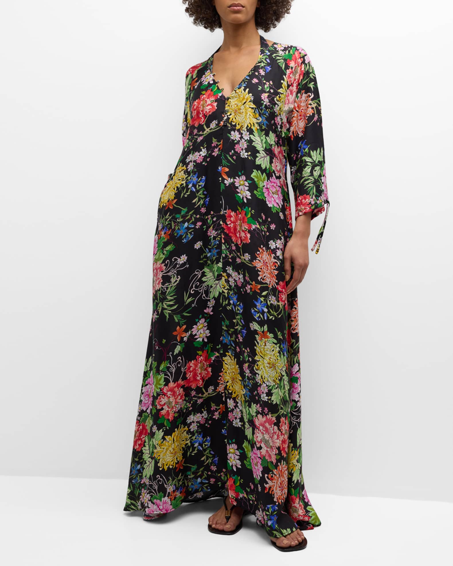 Johnny Was Metallic Mixed Floral Maxi Dress Neiman Marcus