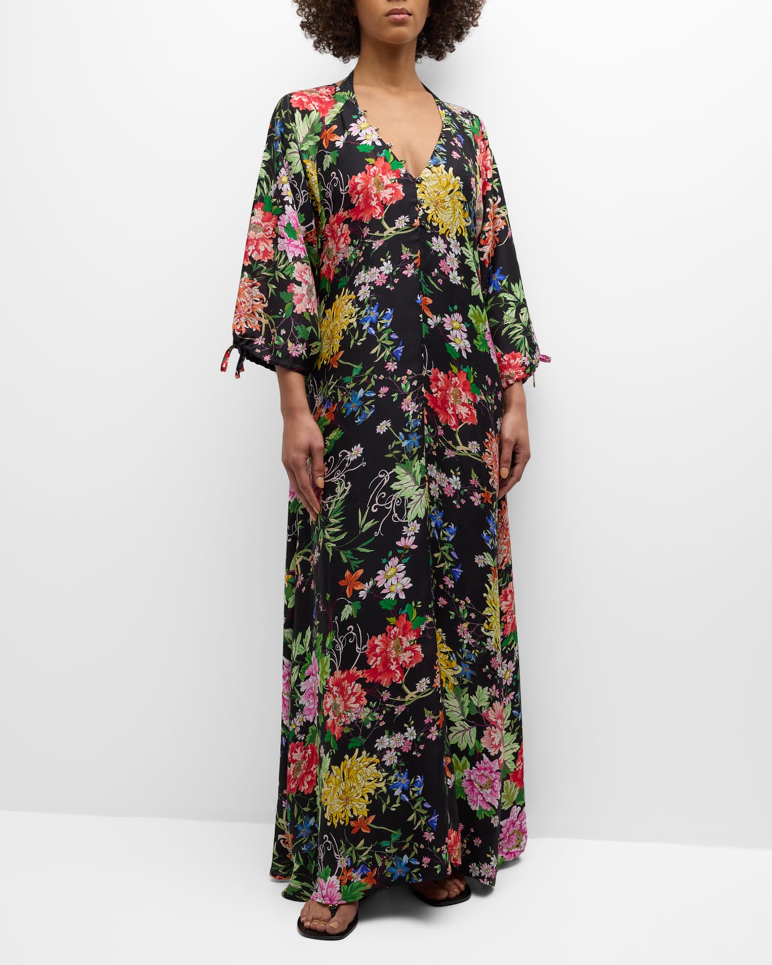 Johnny Was Metallic Mixed Floral Maxi Dress | Neiman Marcus