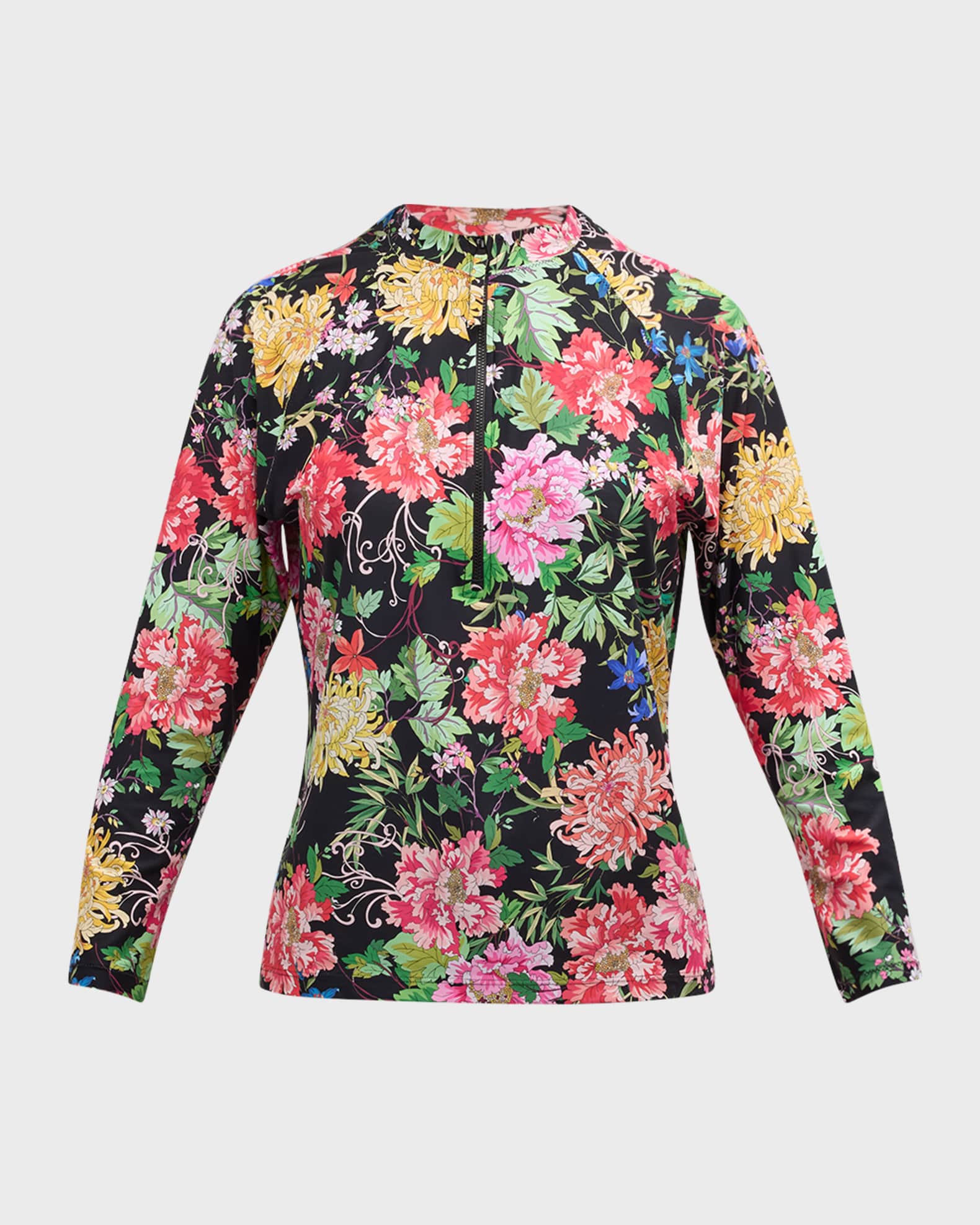 Johnny Was Metalli Notte Long-Sleeve Rashguard Swim Top