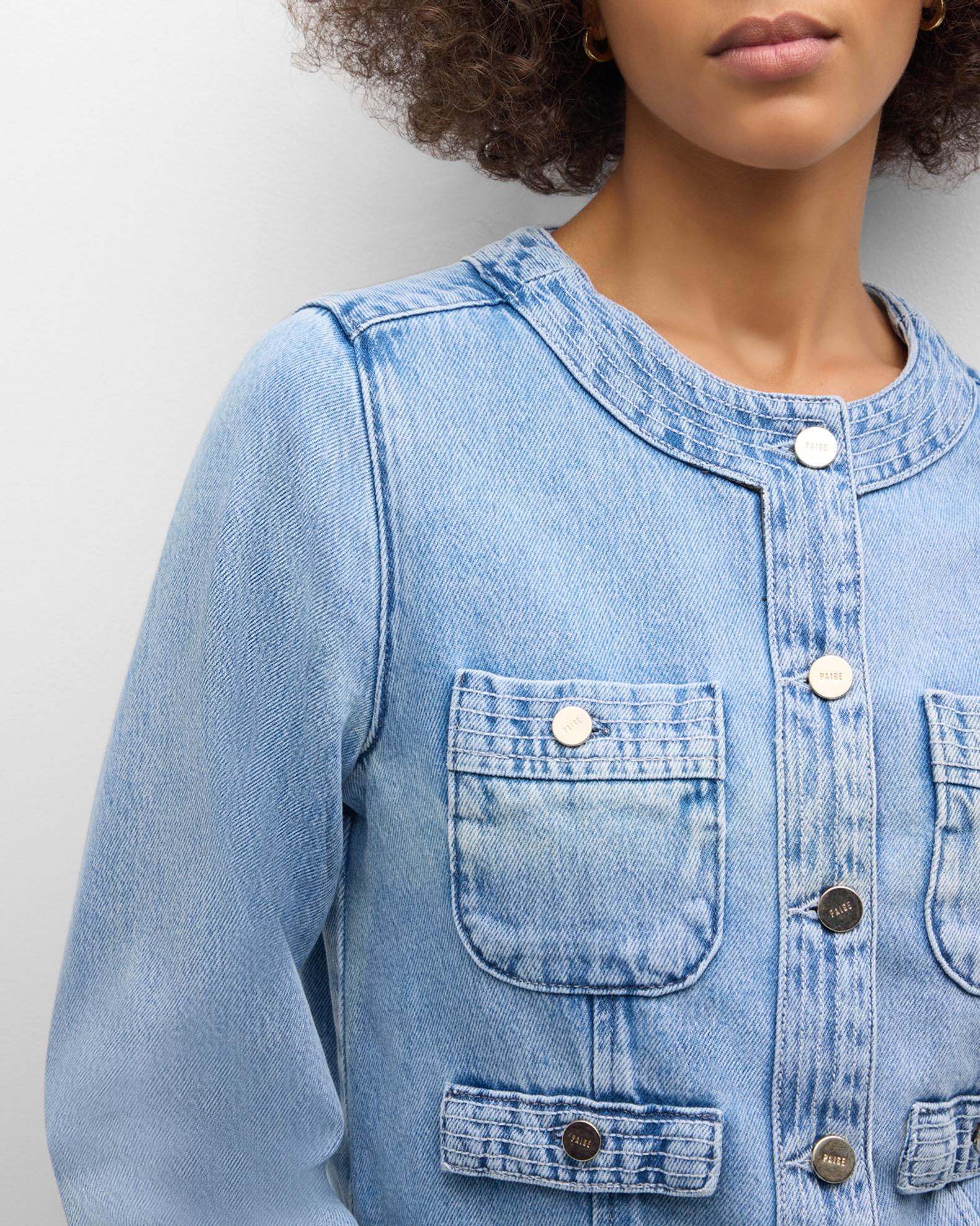 PAIGE Kiya Collarless Denim Jacket | Neiman Marcus