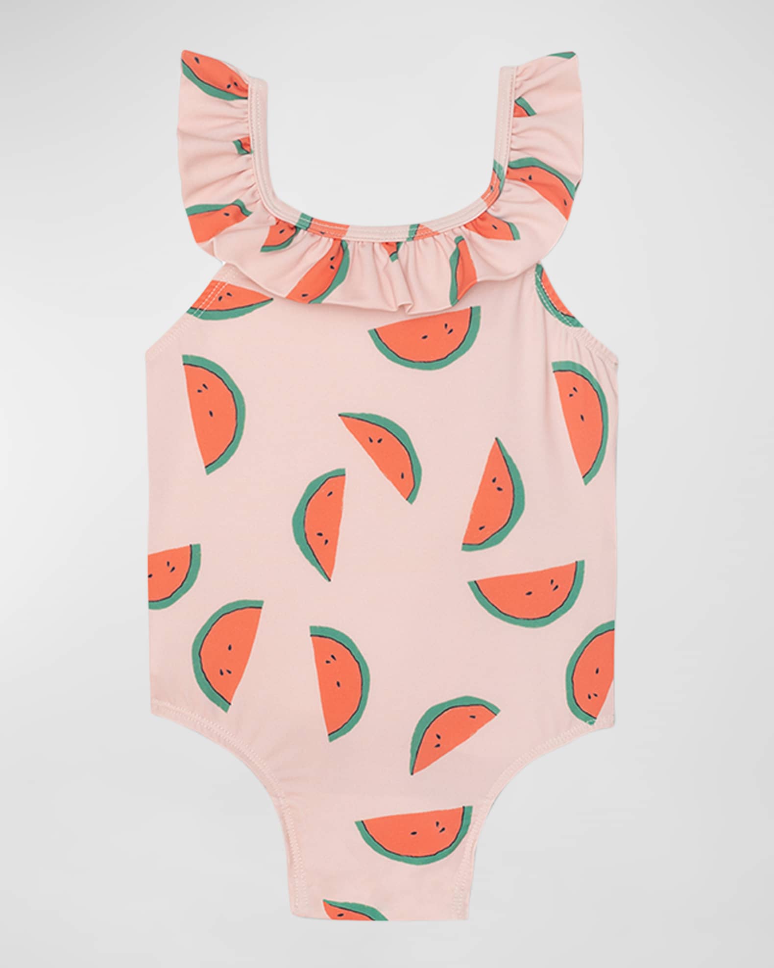 Girl's One-Piece Swimsuit, Watermelon Print Sleeveless Ruffle