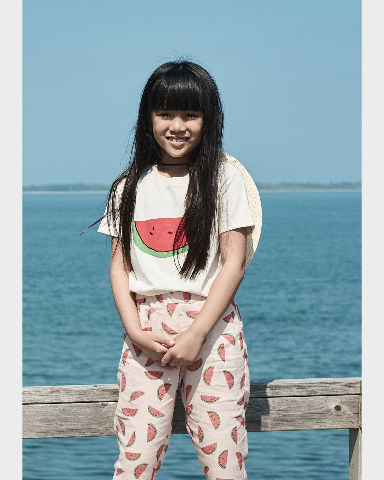 Girl's Watermelon Slice Short-Sleeve Organic Cotton Shirt, Size 2-8 1