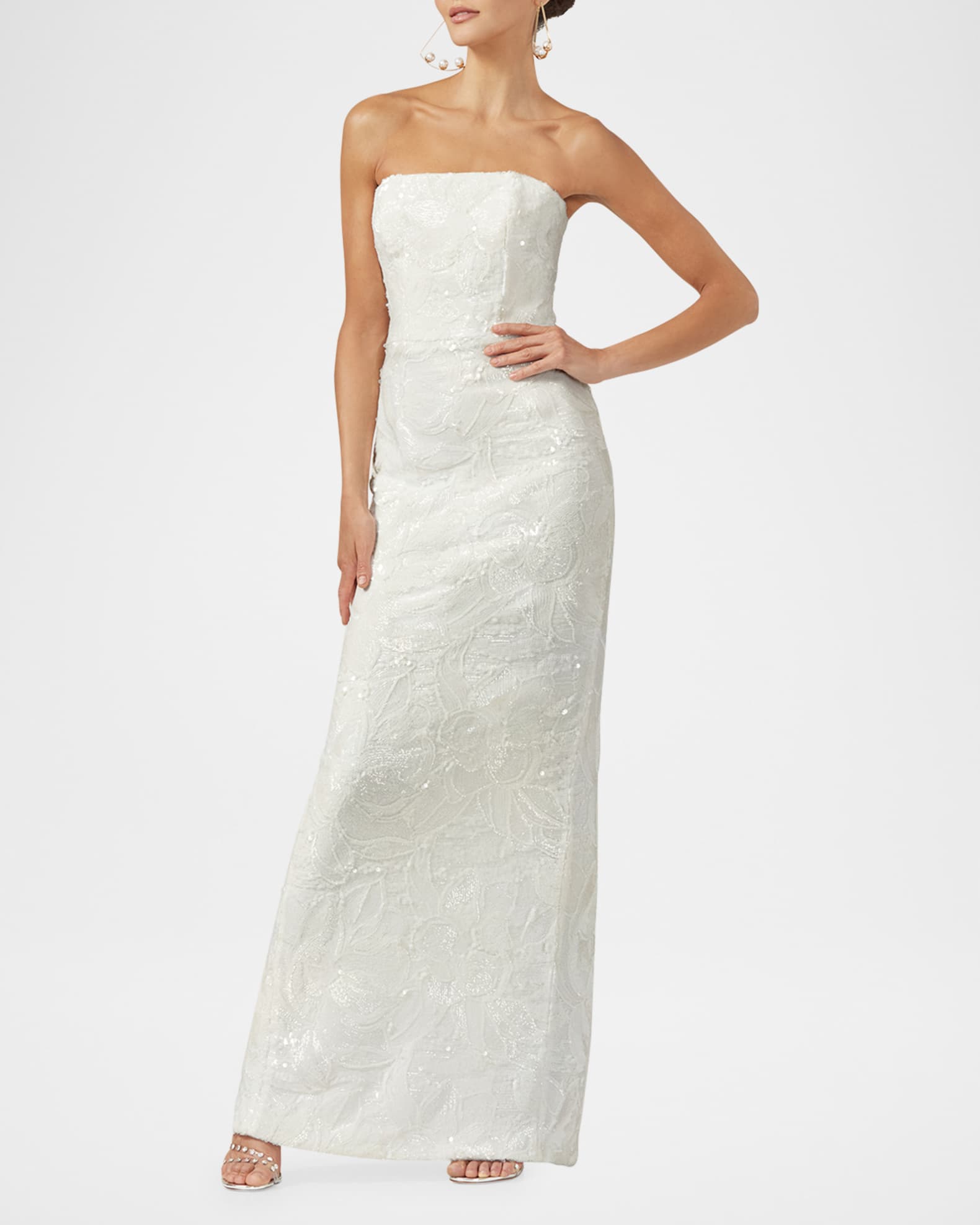Serena Strapless Floral Sequin Column Gown 0