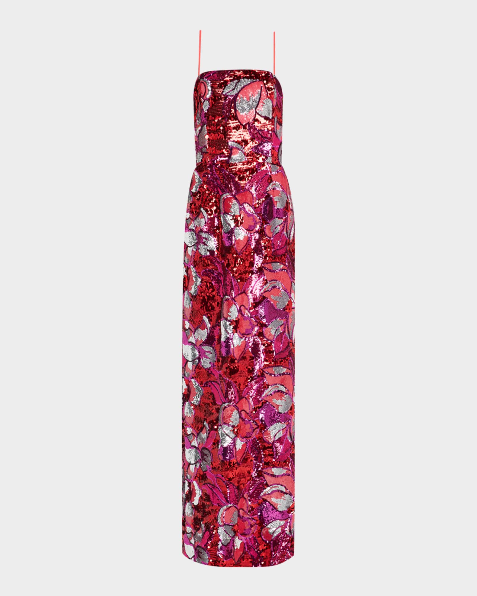 Serena Strapless Floral Sequin Column Gown 0
