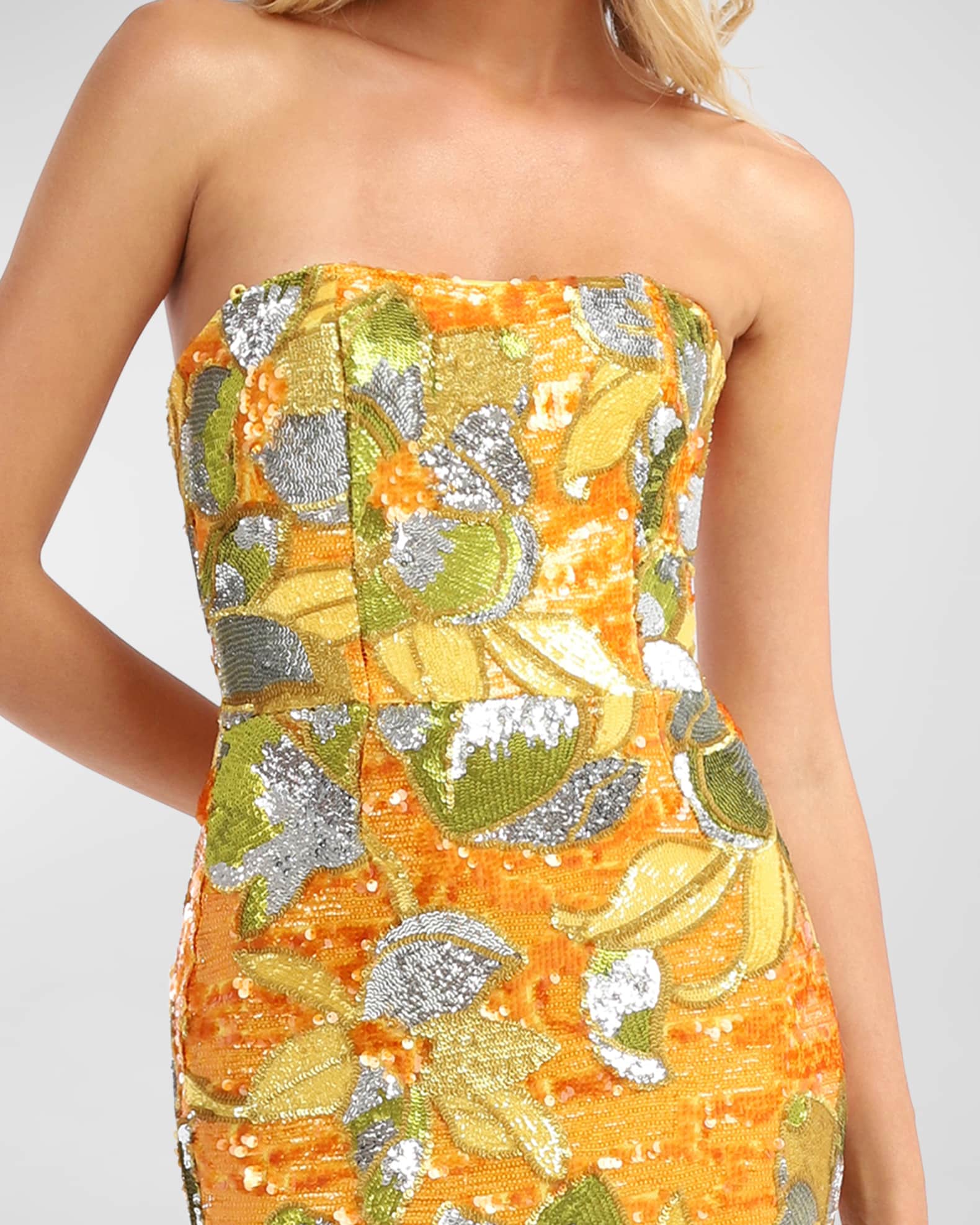 HELSI Serena Strapless Floral Sequin Column Gown | Neiman Marcus