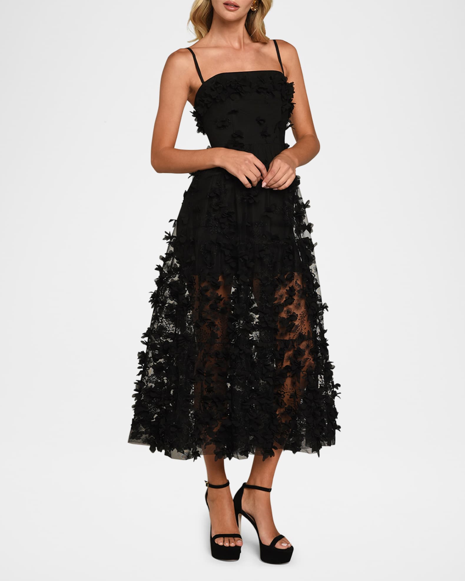Audrey Embroidered Floral Applique Midi Dress 1