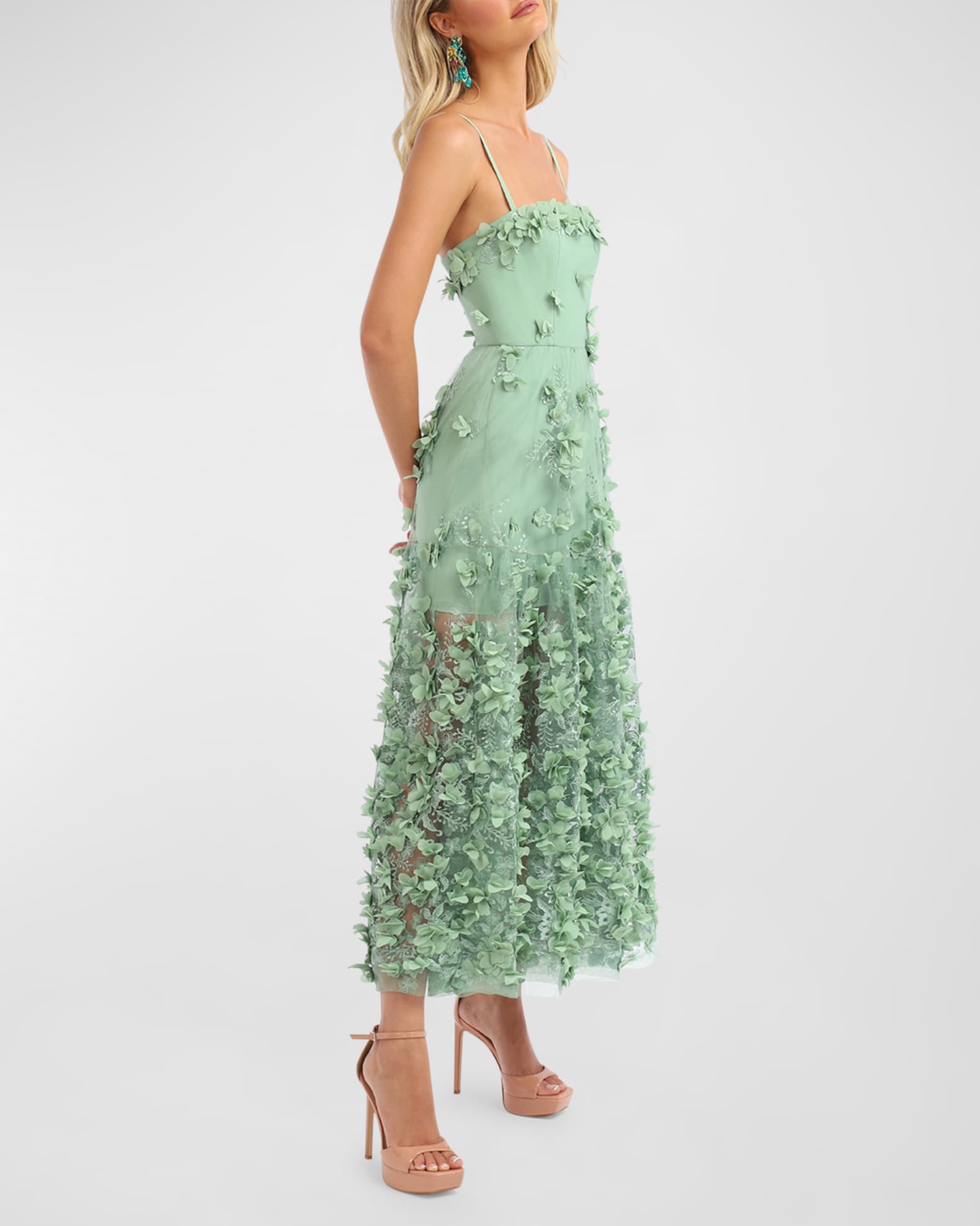 HELSI Audrey Embroidered Floral Applique Midi Dress | Neiman Marcus