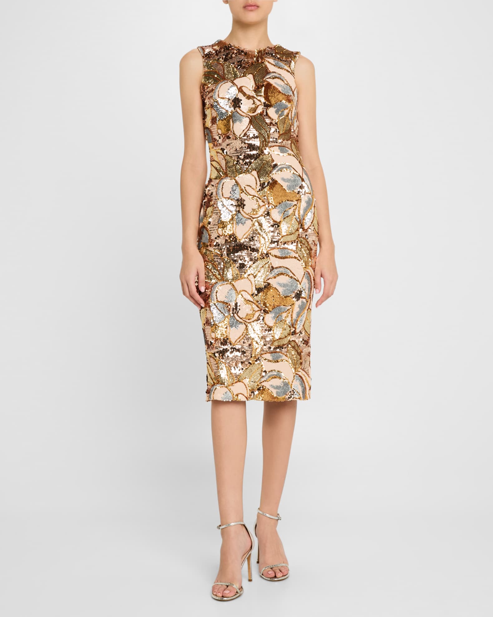 Alex Sleeveless Floral Sequin Midi Sheath Dress 1