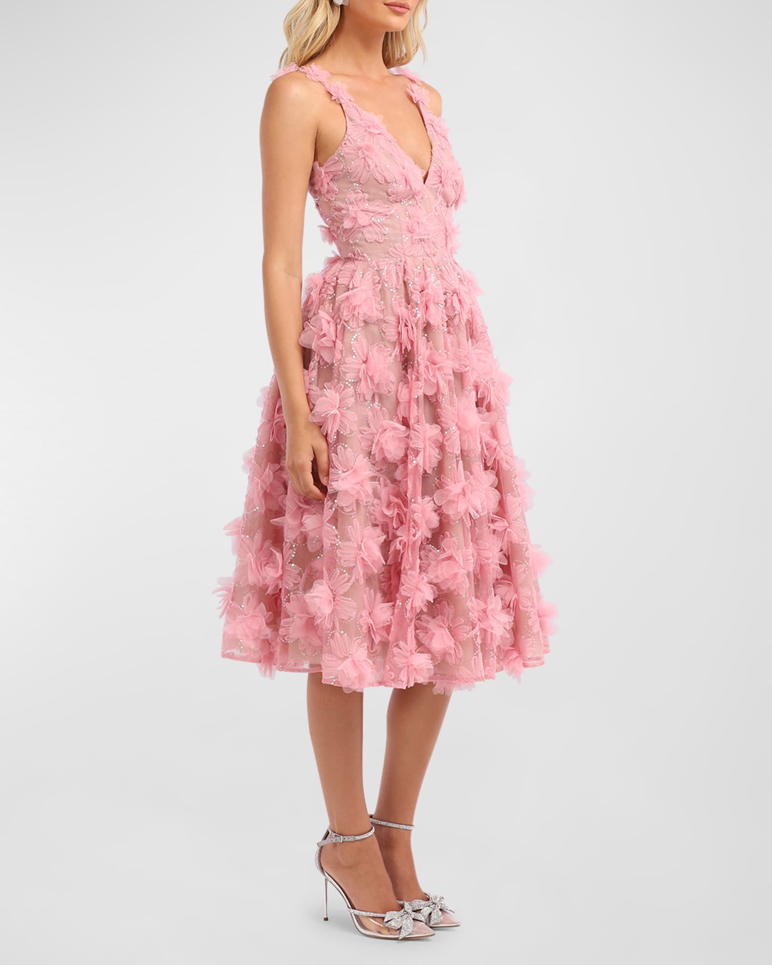 HELSI Alejandra Sequin Floral Applique Midi Dress | Neiman Marcus