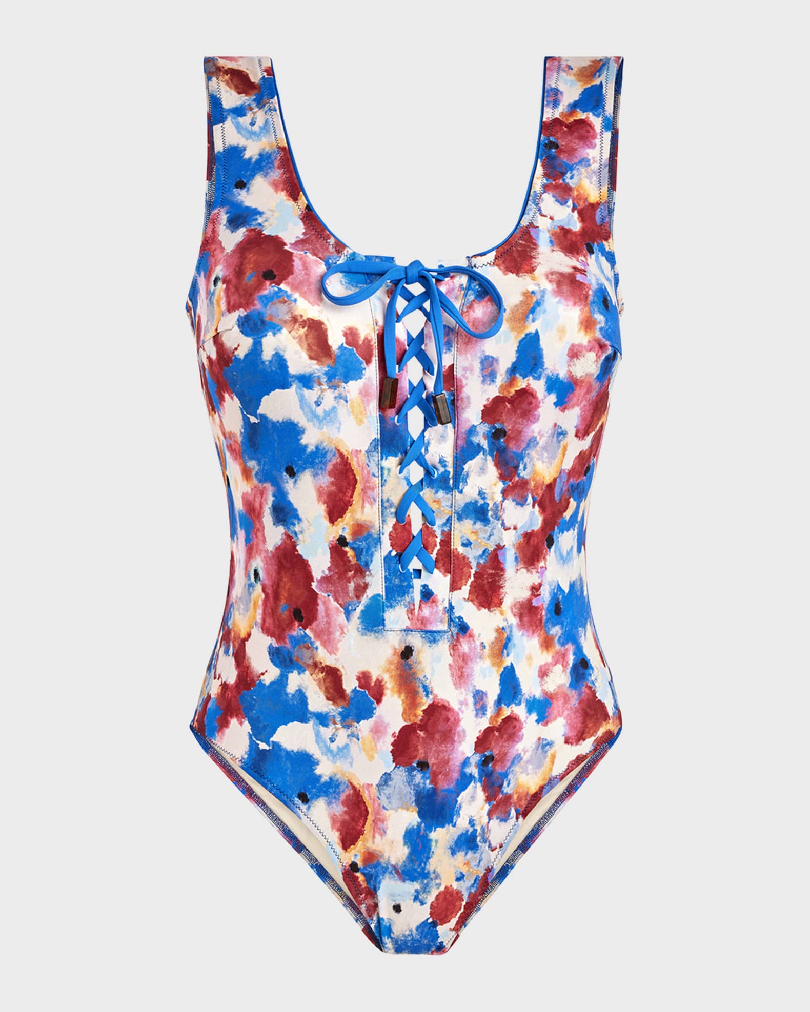 Vilebrequin Flowers In The Sky Jersey Lace-Up One-Piece Swimsuit