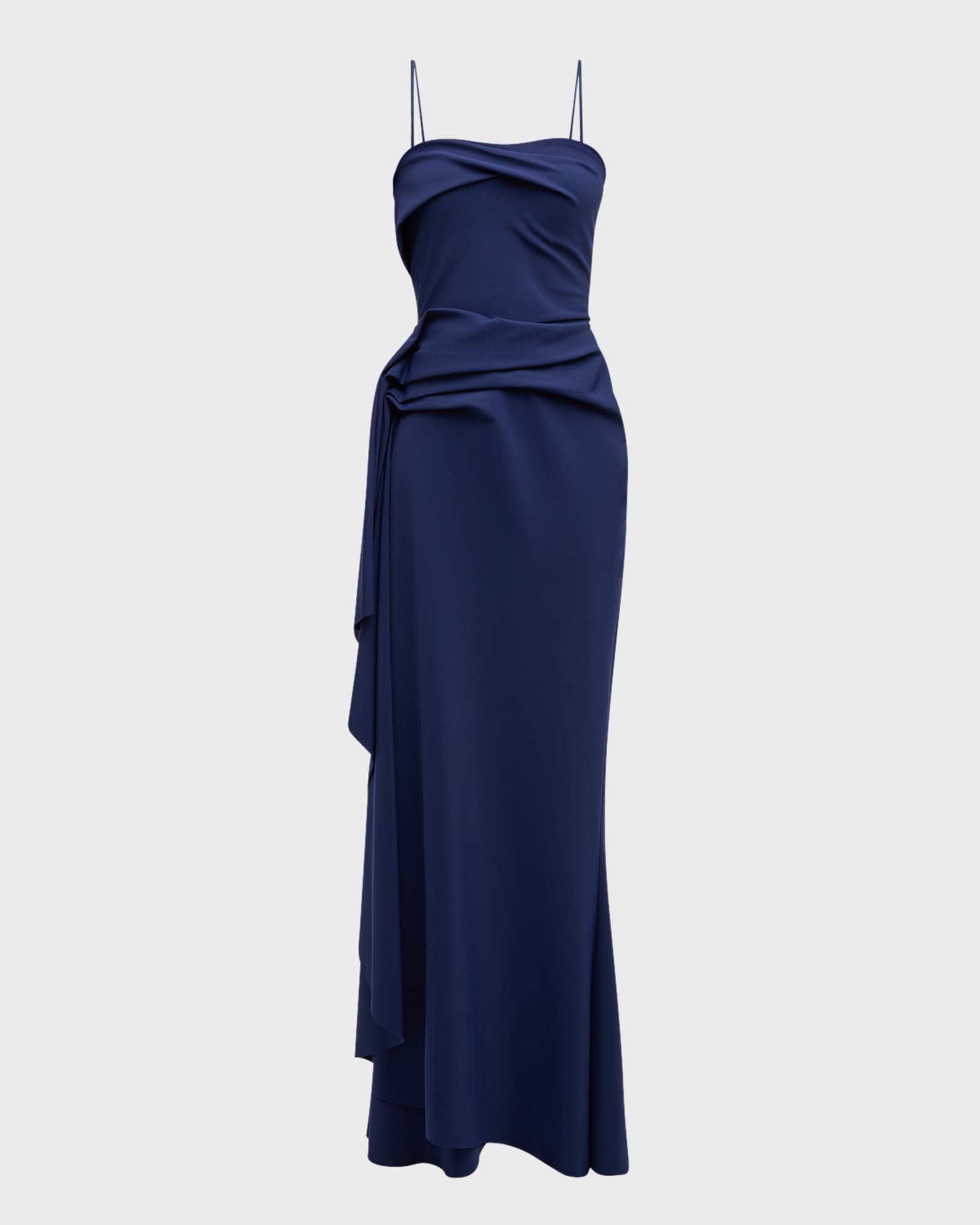 Draped Strapless Bustier Column Gown
