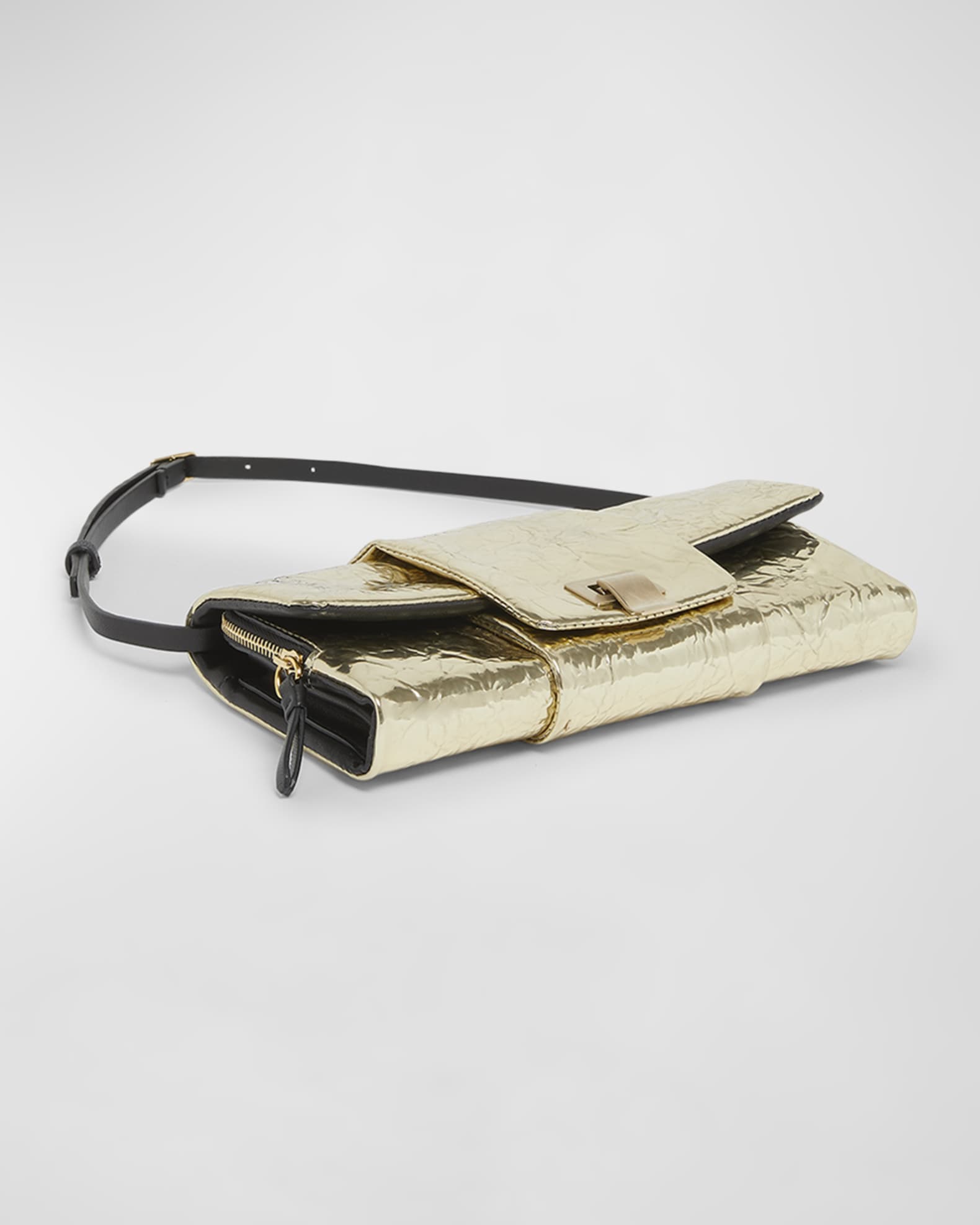 Crinkled Metallic Flap Shoulder Bag 1