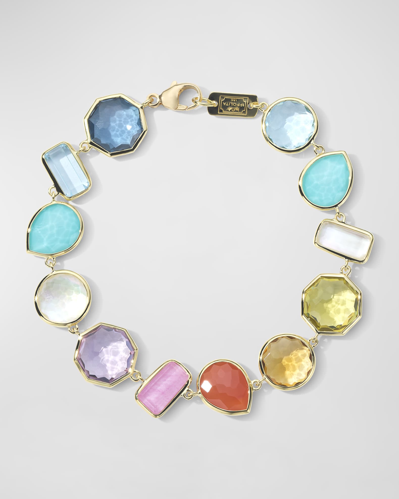 18K Gold Rock Candy Large Stone Flexible Bracelet in Summer Rainbow 2 0