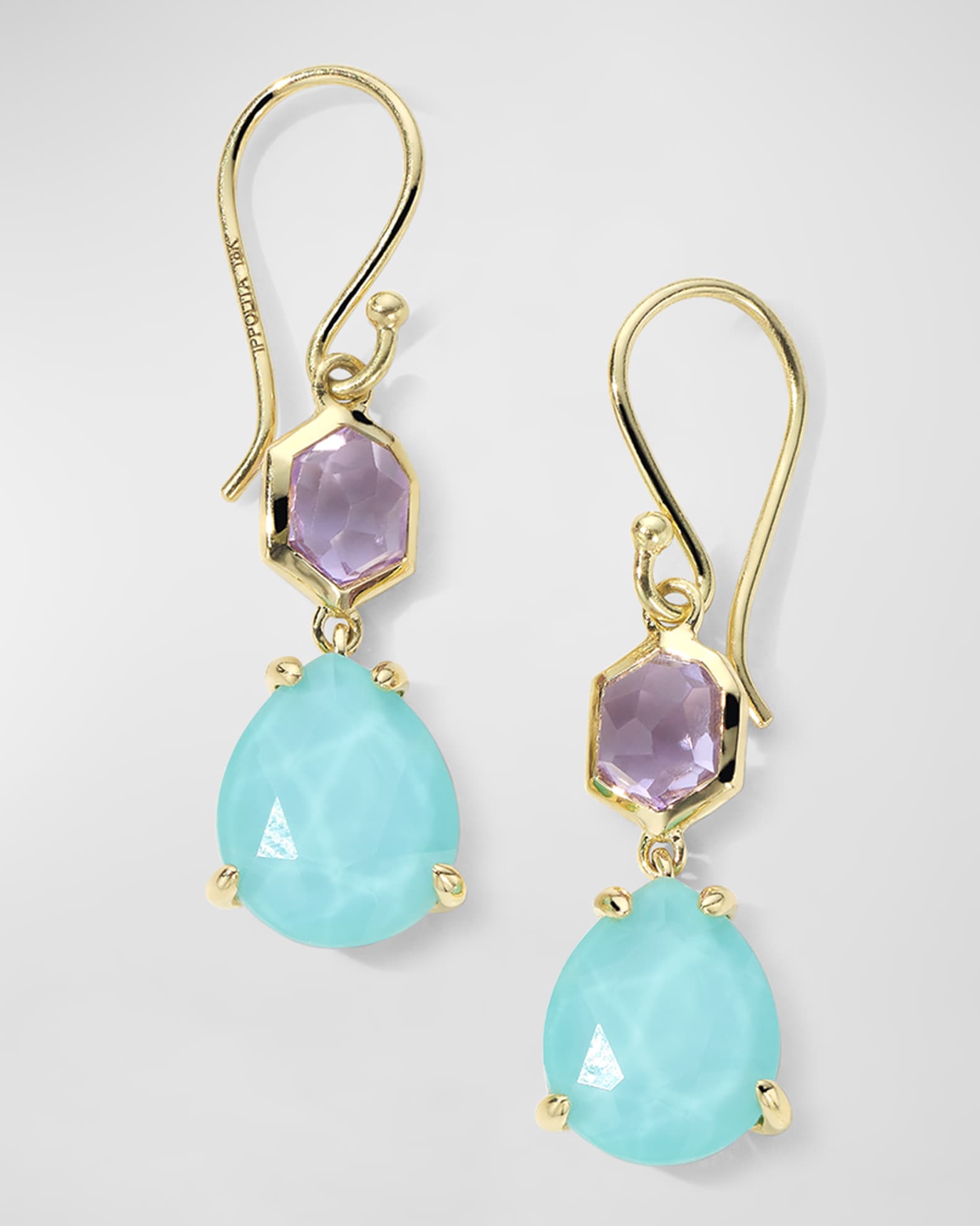 18K Rock Candy Small Snowman Earrings in Amethyst and Turquoise Doublet 0