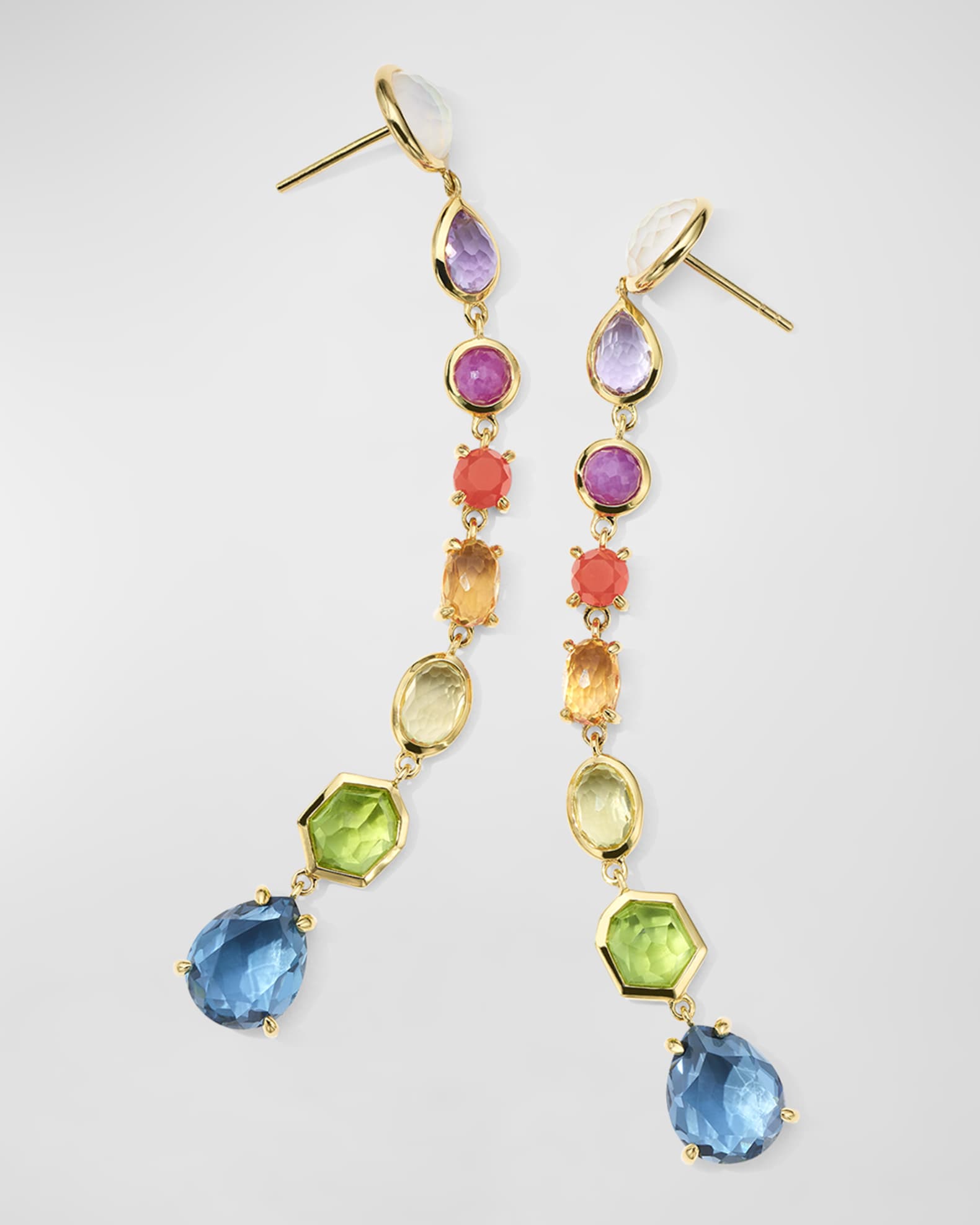 18K Rock Candy Small 8-Stone Linear Drop Earrings in Summer Rainbow 1