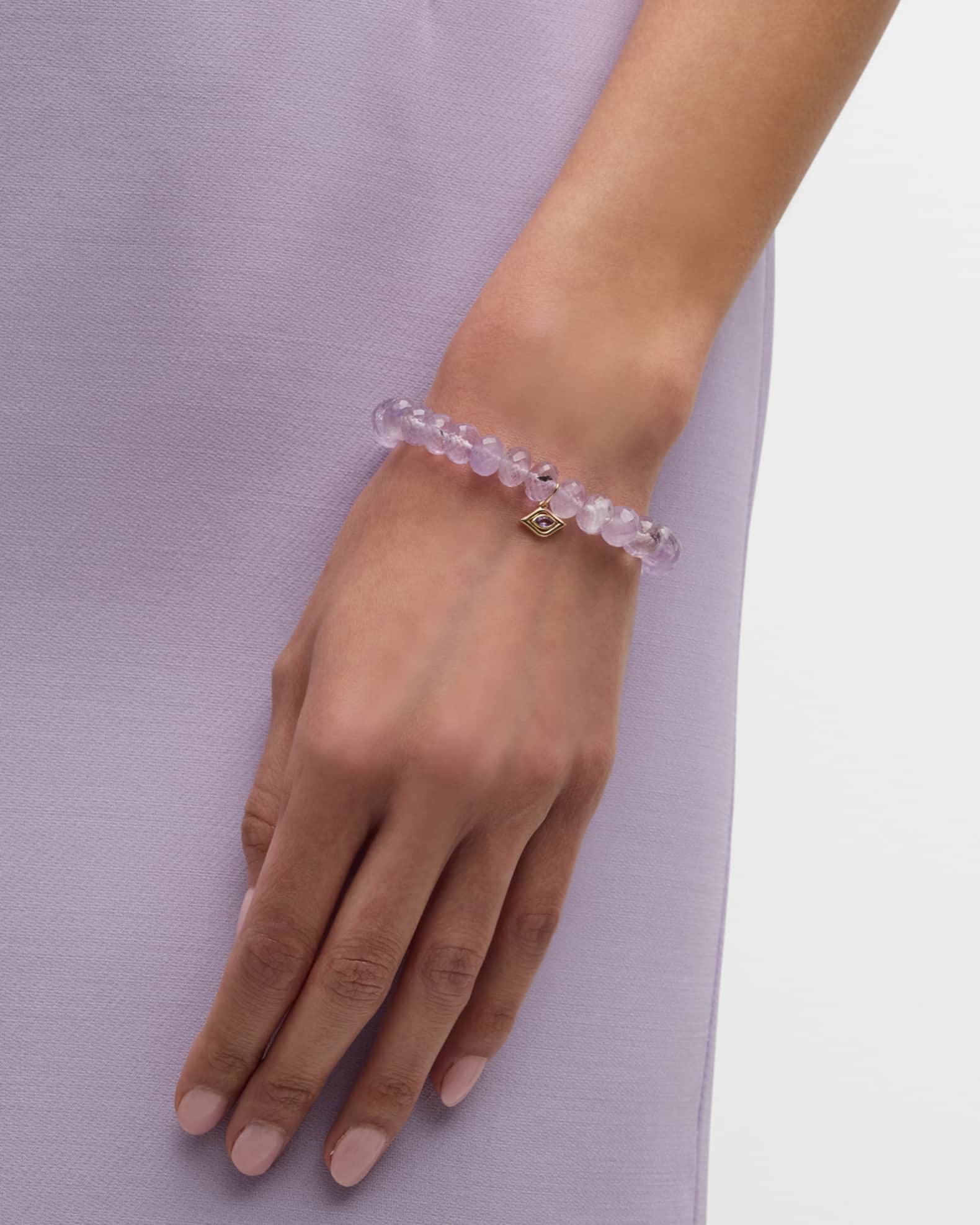 Marquise Floating Evil Eye Amethyst Beaded Bracelet 1