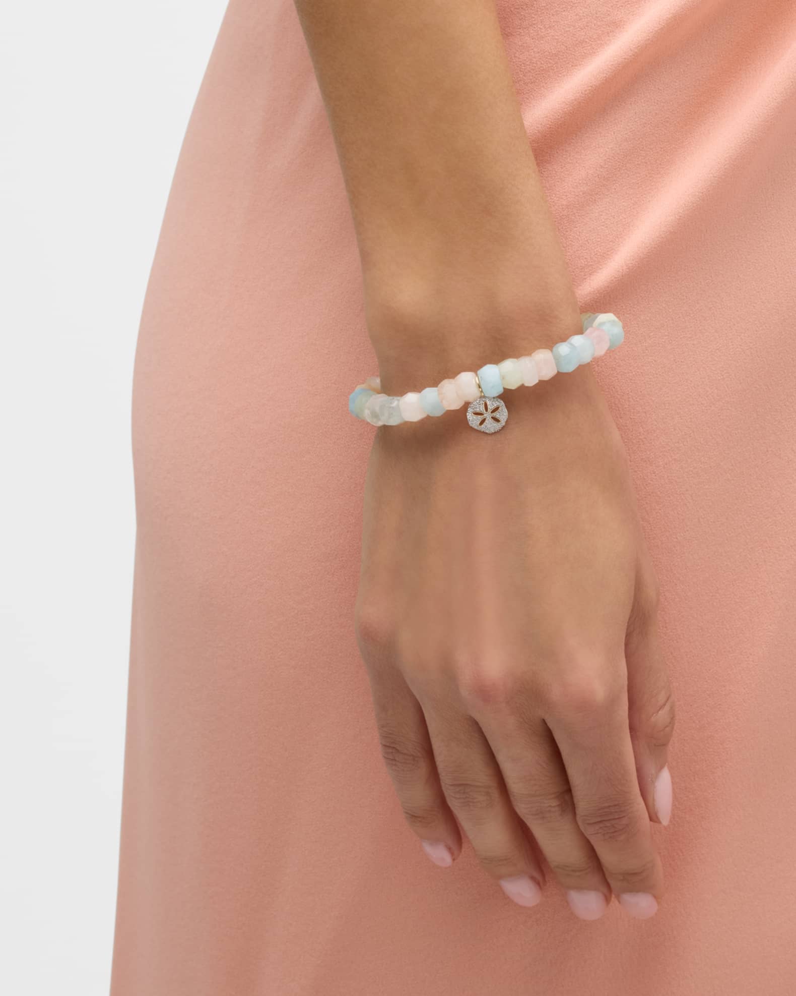 14K Diamond Sand Dollar Bracelet with Aquamarine and Morganite 1