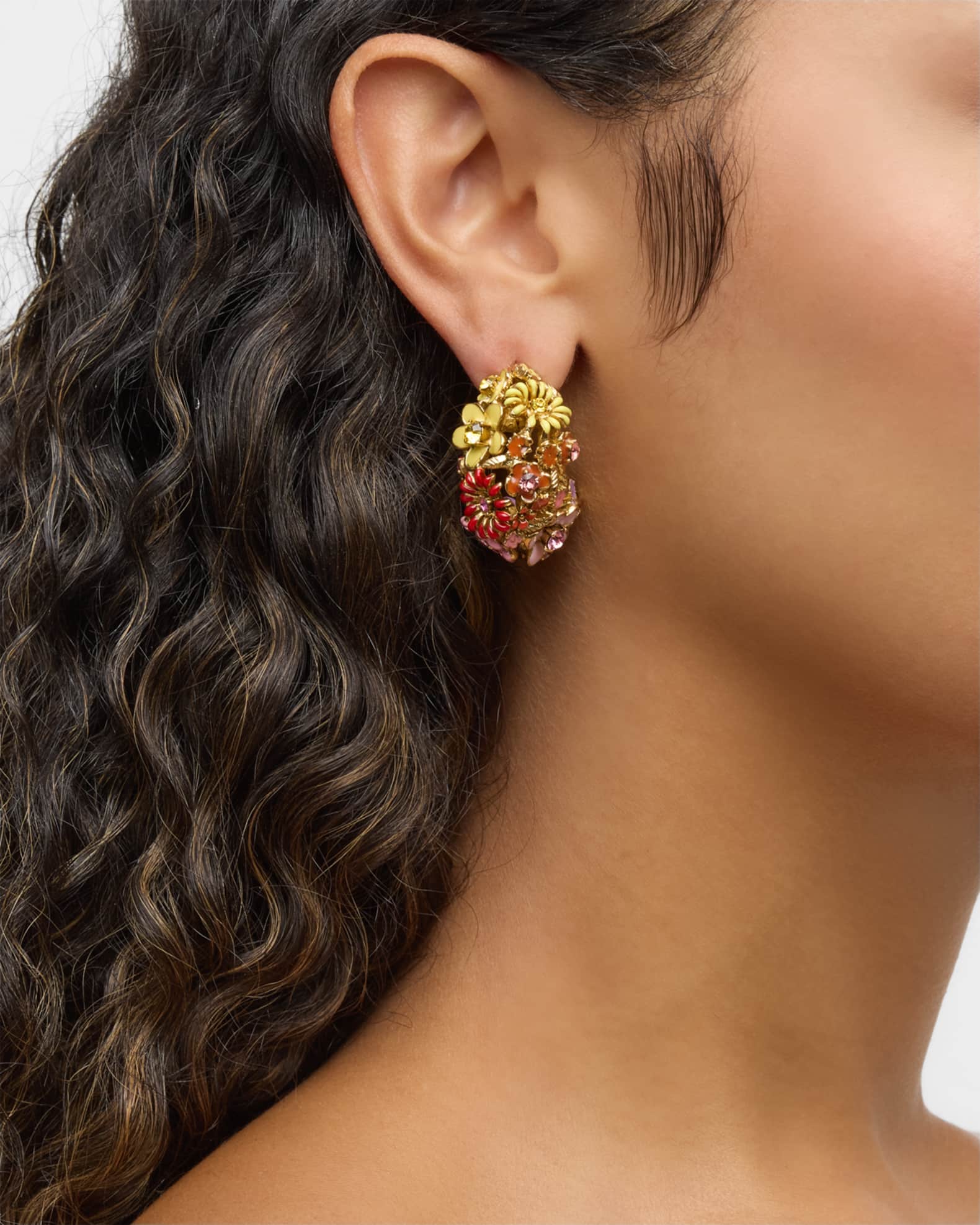 Enamel Flower Hoop Earrings