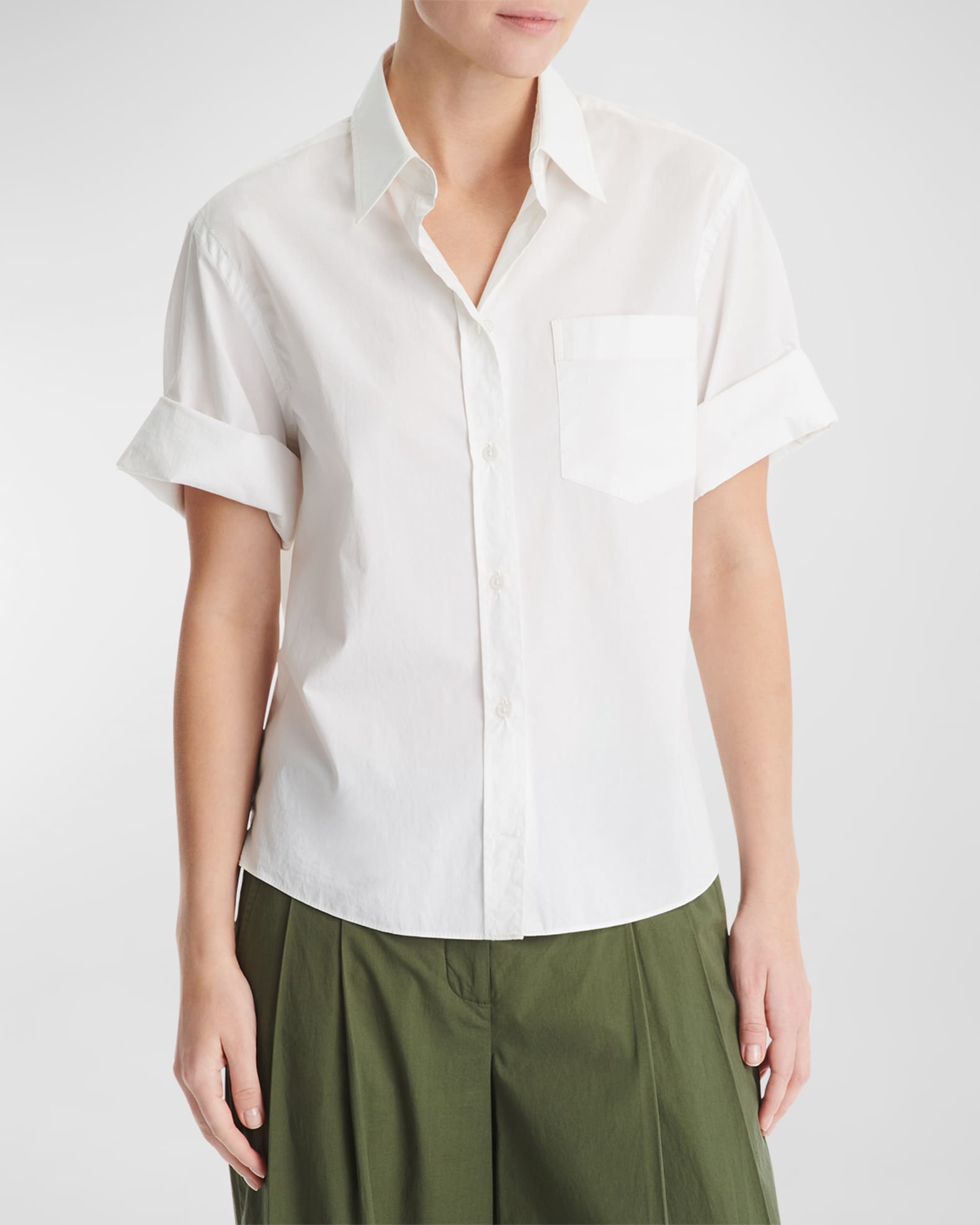TWP Bad Habit Short-Sleeve Stretch Cotton Button-Front Shirt White