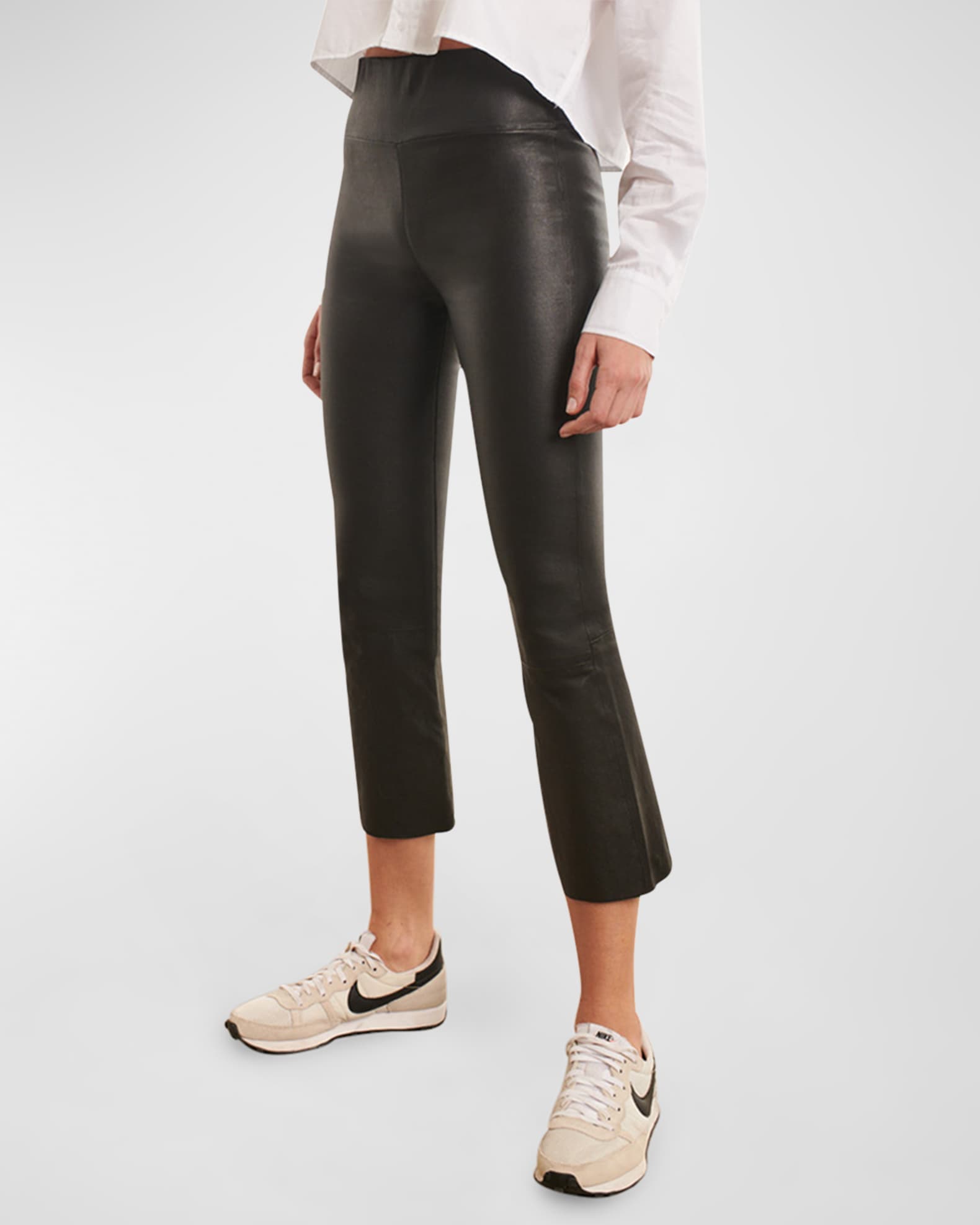 SPRWMN Leather High Waist Cropped Flare Leggings Black Women s XS Pants Shorts Leather Faux Leather Leggings