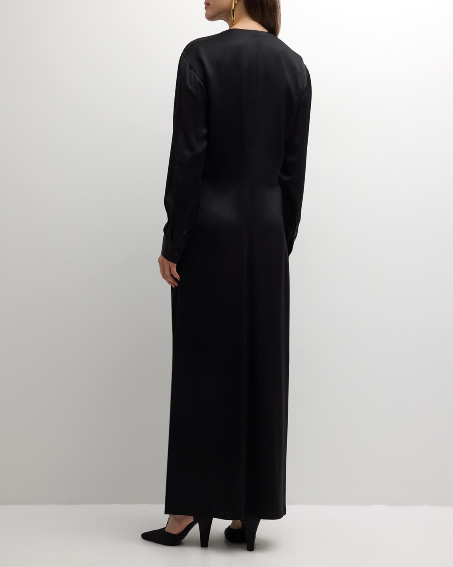 A-Line Beautiful Back Sexy Floral Prom Formal Evening Dress Boat Neck Long Sleeve Satin with Appliques main image 1