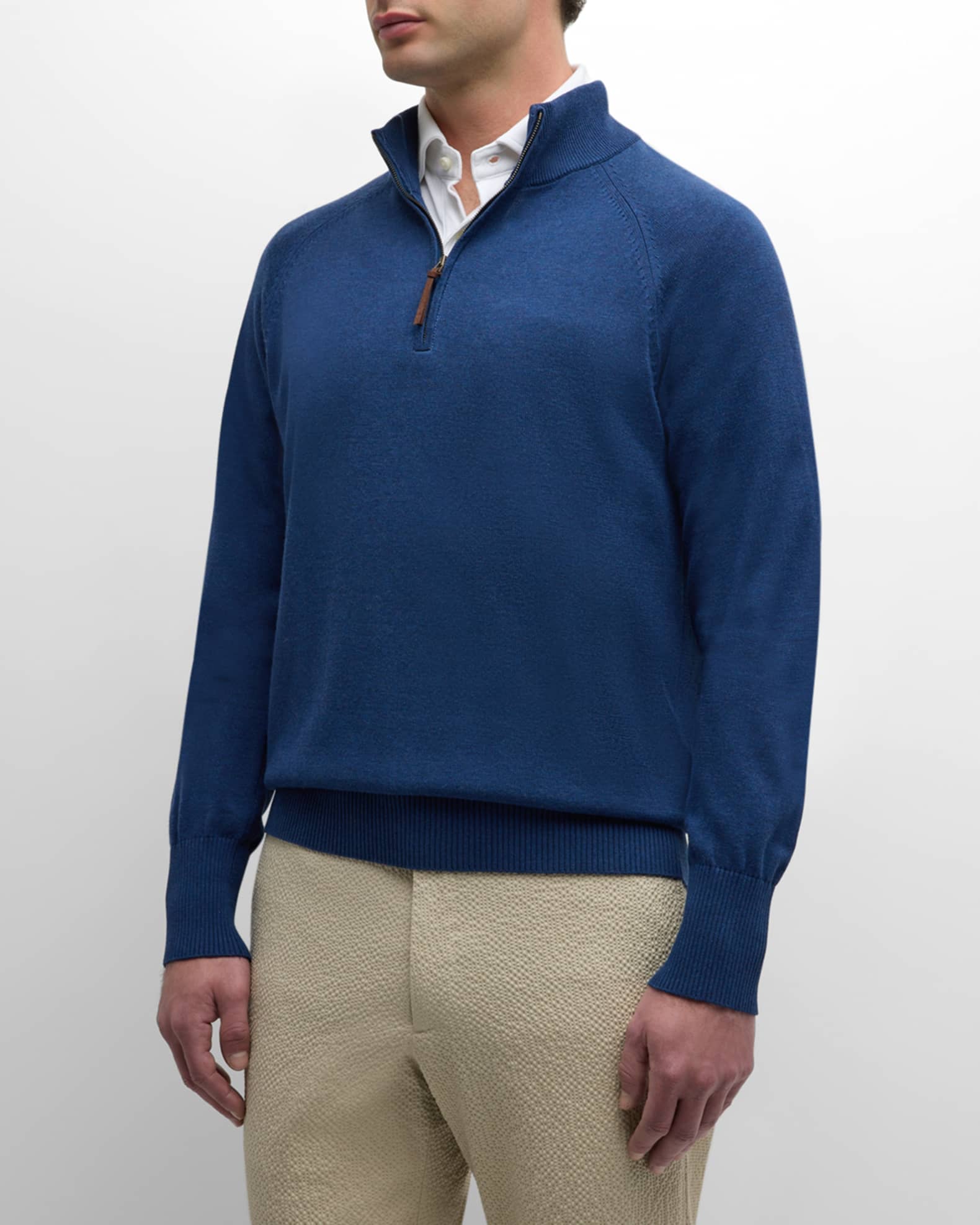 Men's Plus Size Quarter Zip Raglan Sleeve Polo