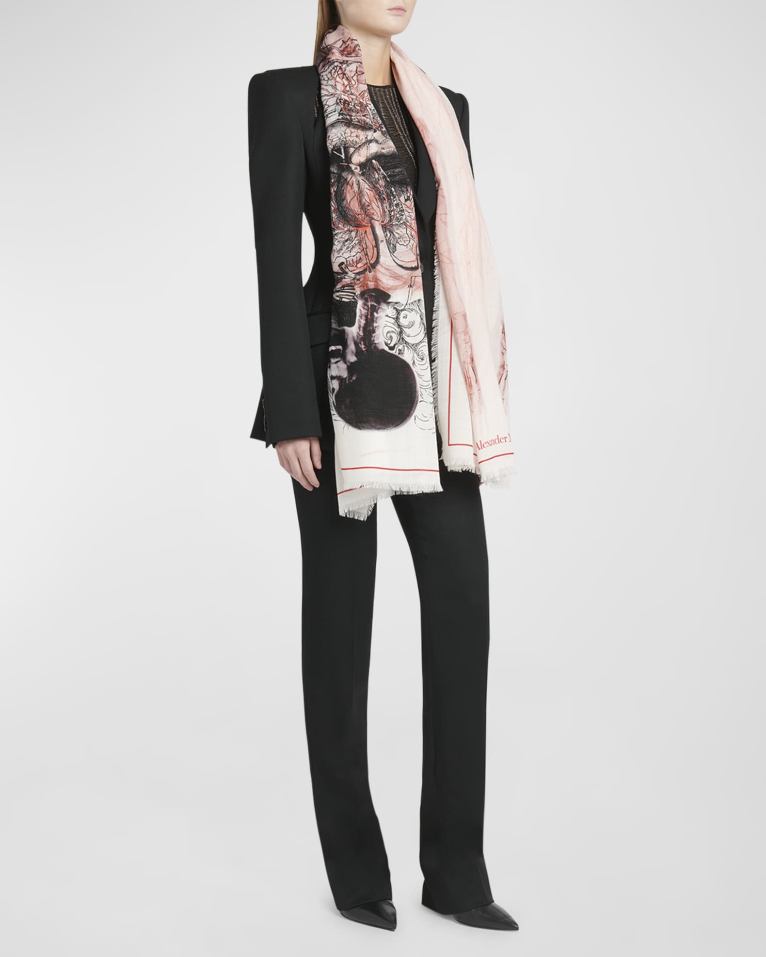 スカーフ Alexander Mcqueen Printed wool scarf McQueen Skeleton Maiden Wool Scarf | Neiman Marcus