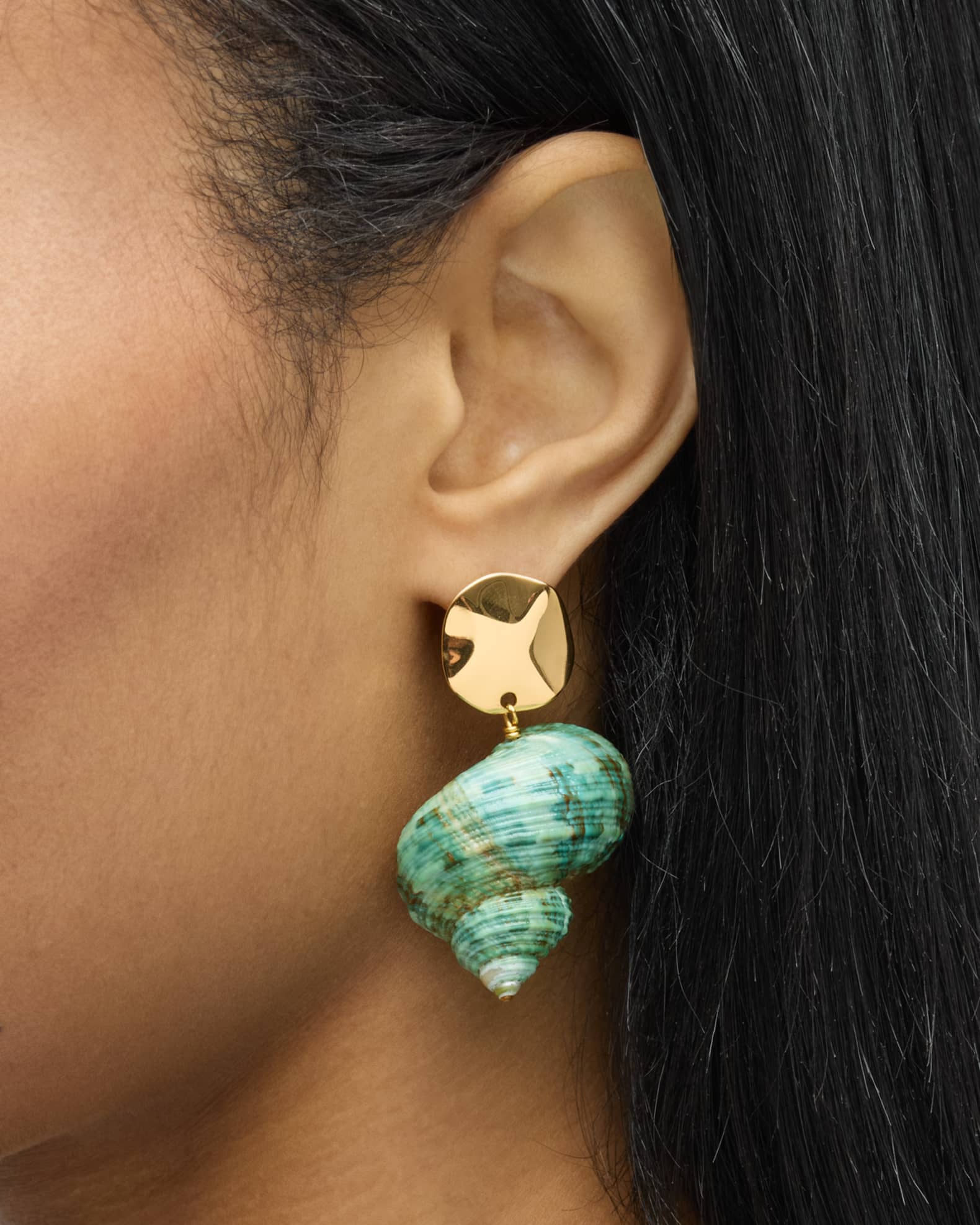 Green Seashell Drop Earrings 1
