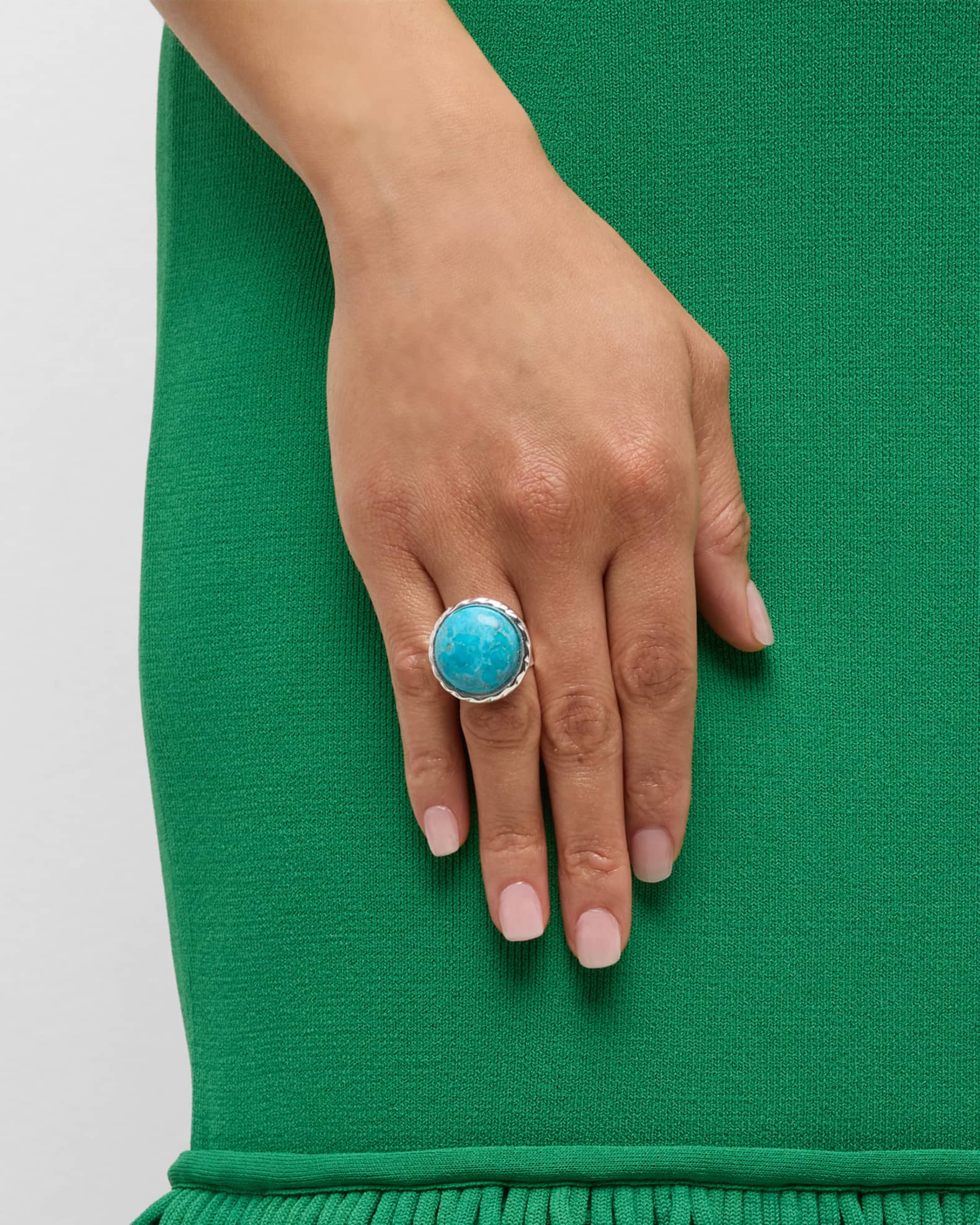 Turquoise and Silver Bezel Adjustable Statement Ring 1