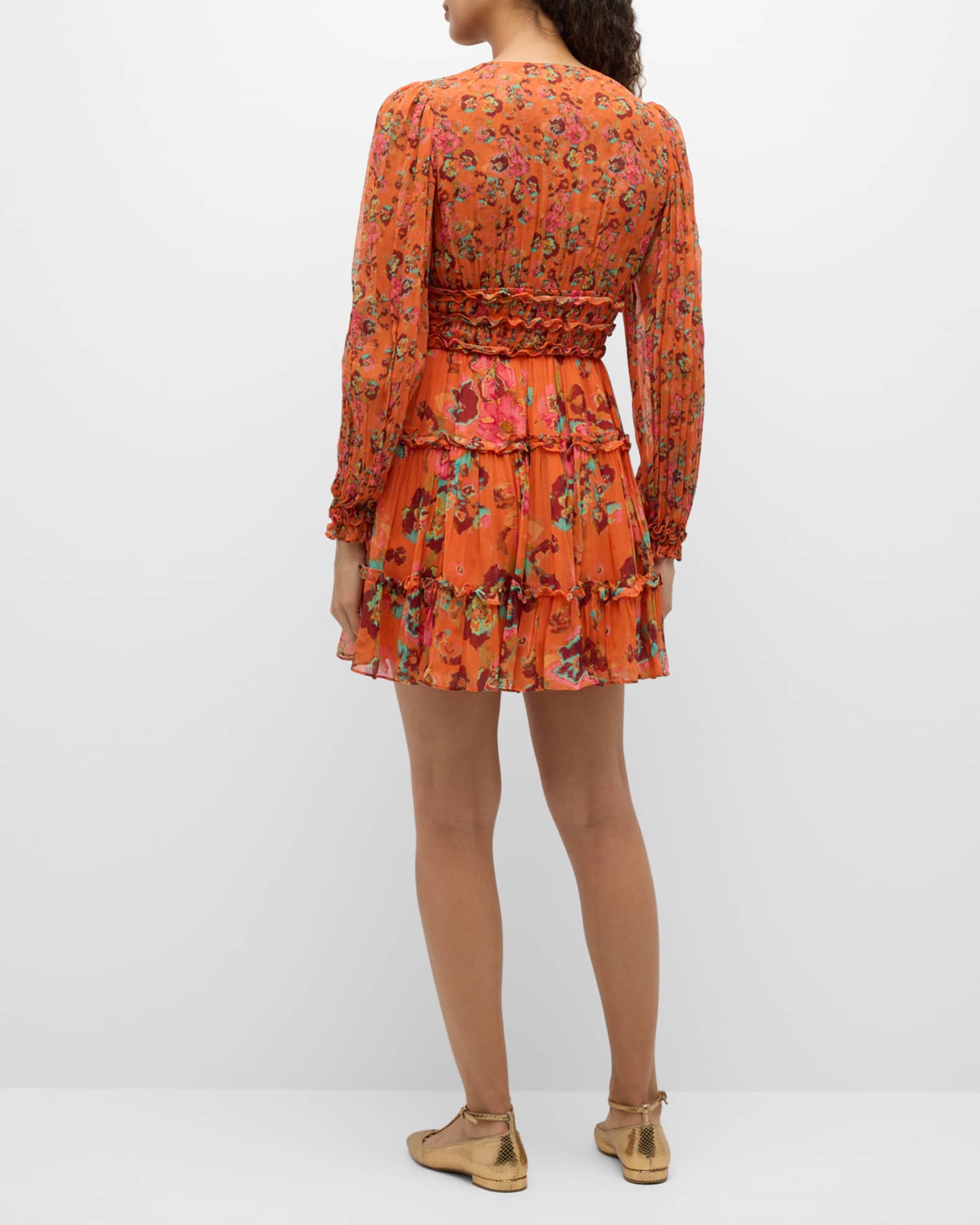 Ulla Johnson Lya Floral Silk Tiered V Neck Mini Dress Neiman Marcus